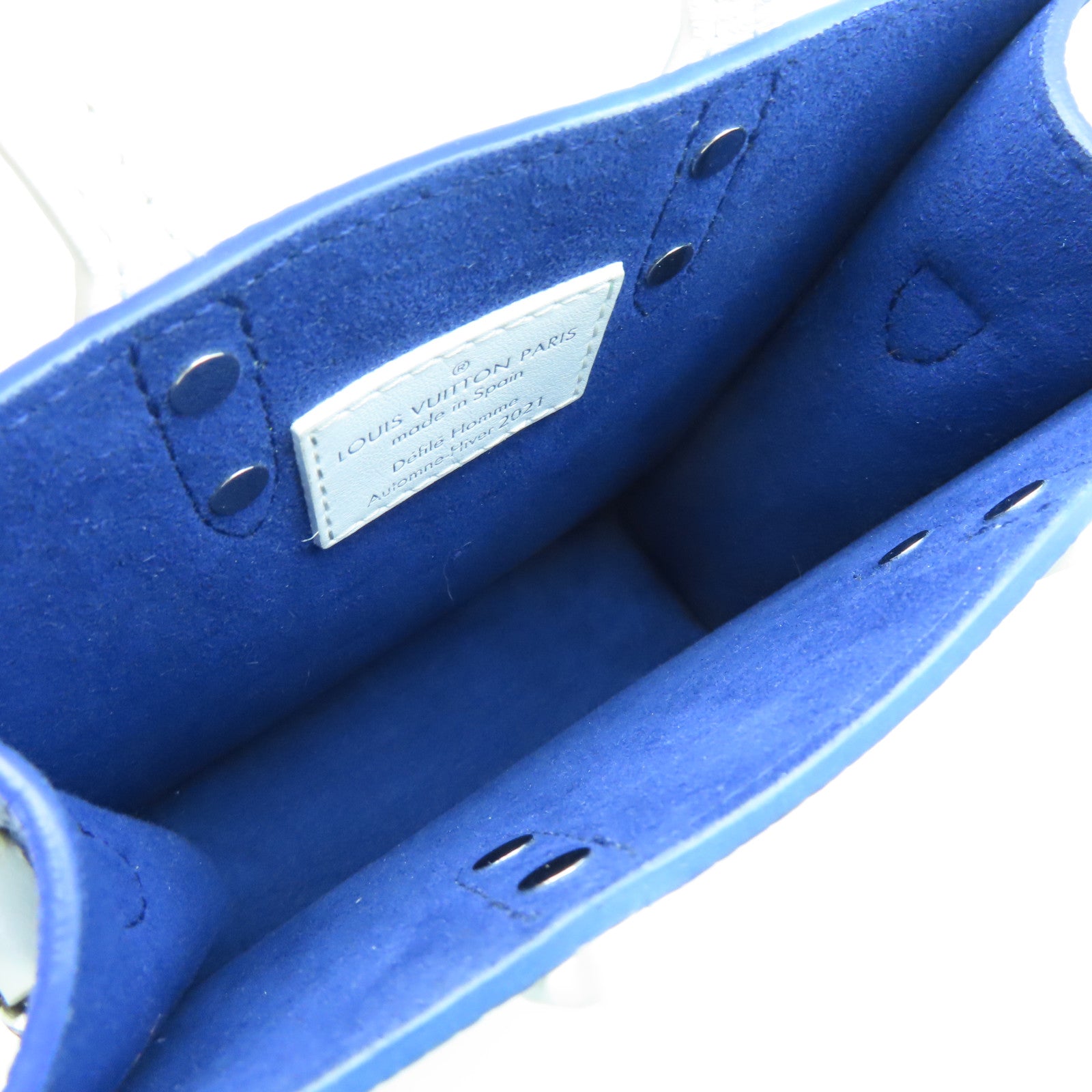 LOUIS VUITTON Cowhide Leather Everyday LV Sac Plat XS Silver Buckle Handle Shoulder Bag Blue/White