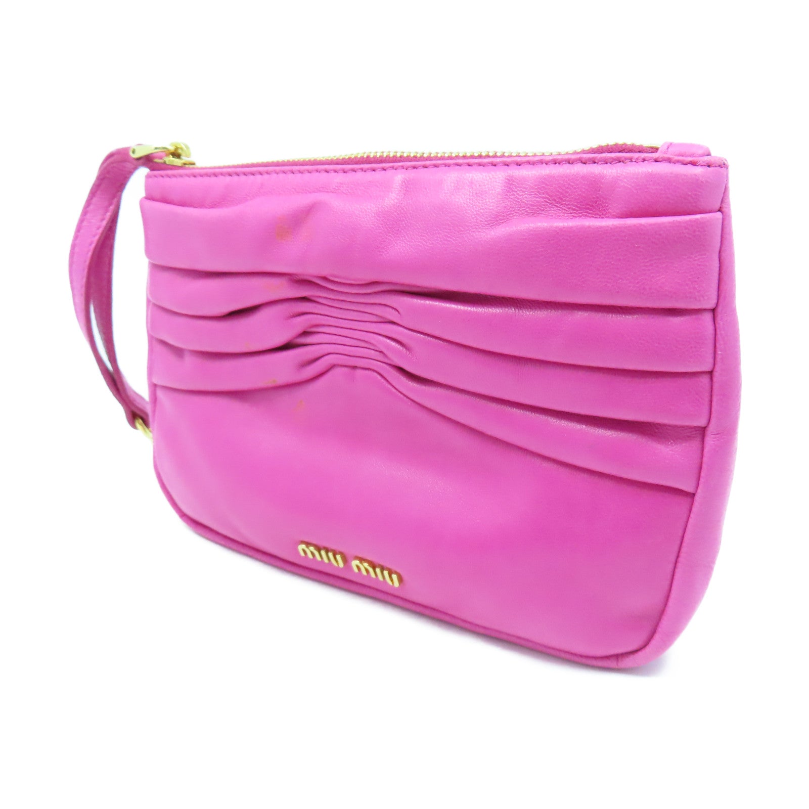 Miu Miu Cowhide Leather Pouch Gold Buckle Clutch Pink