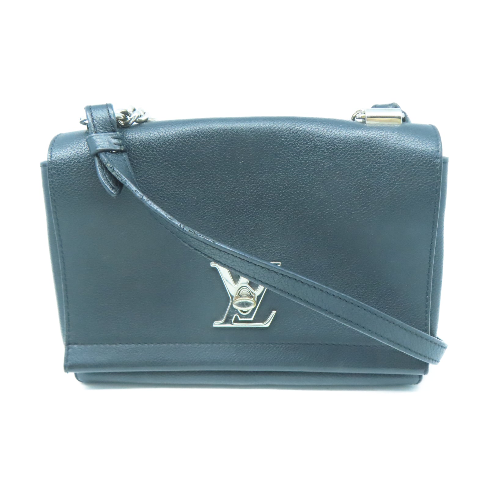 LOUIS VUITTON 牛皮皮革Lockme II BB銀扣肩背袋黑色