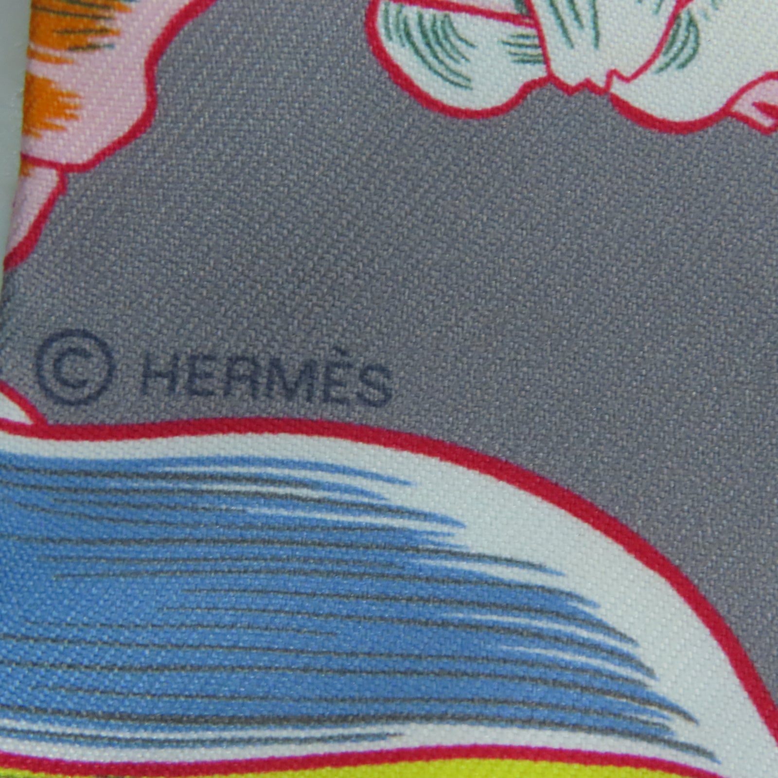HERMES 丝质Twilly丝巾灰色