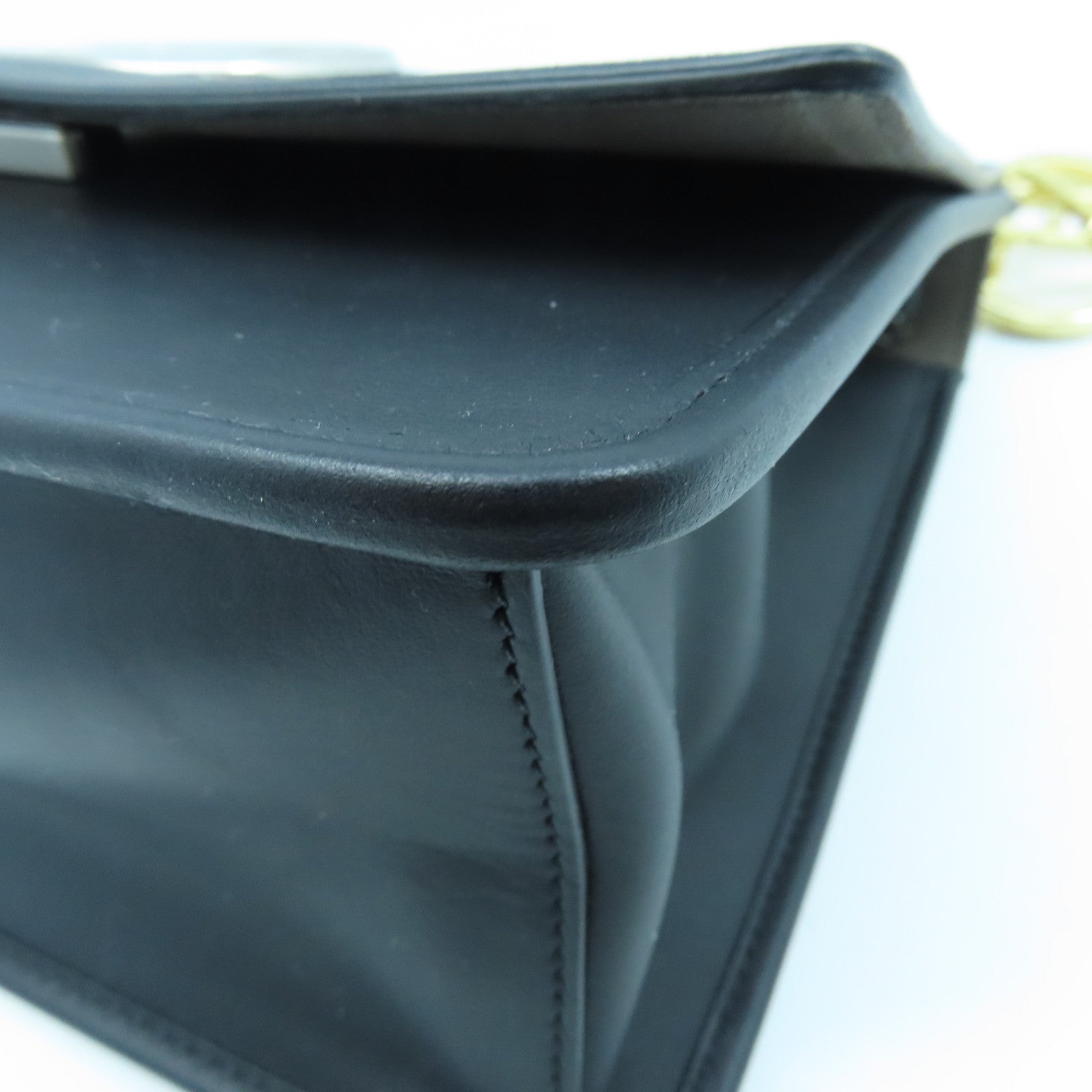 FENDI Cowhide Leather 2way Shoulder Bag Silver Buckle Handle Shoulder Bag Black