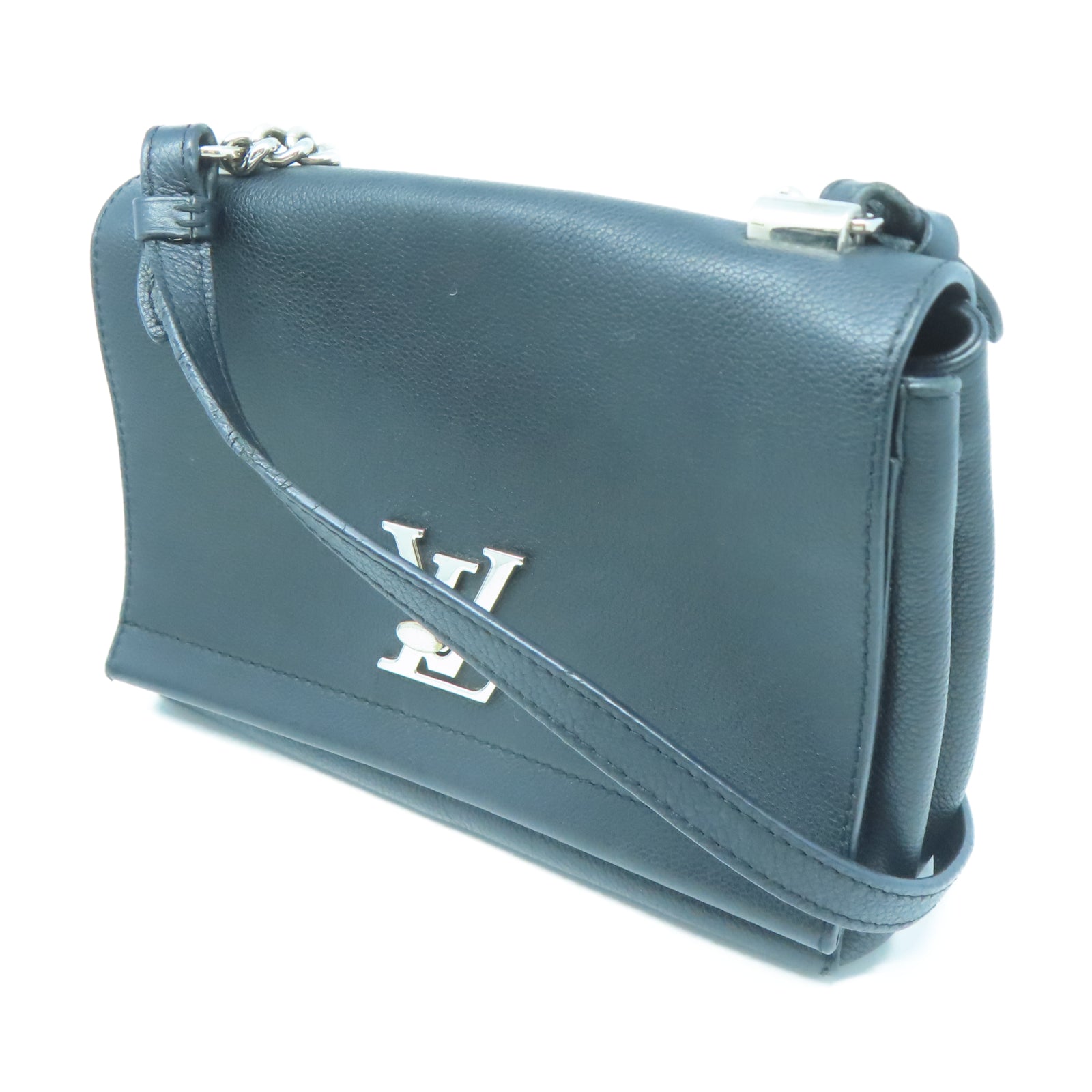 LOUIS VUITTON 牛皮皮革Lockme II BB銀扣肩背袋黑色