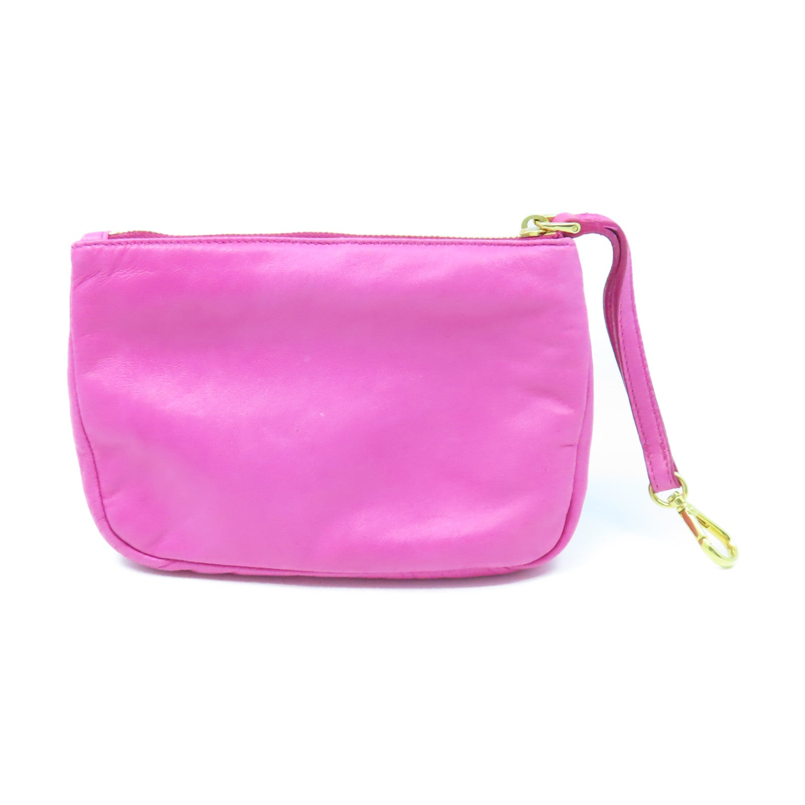 Miu Miu Cowhide Leather Pouch Gold Buckle Clutch Pink