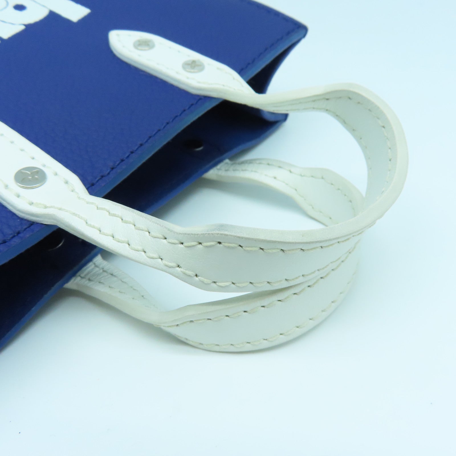 LOUIS VUITTON Cowhide Leather Everyday LV Sac Plat XS Silver Buckle Handle Shoulder Bag Blue/White