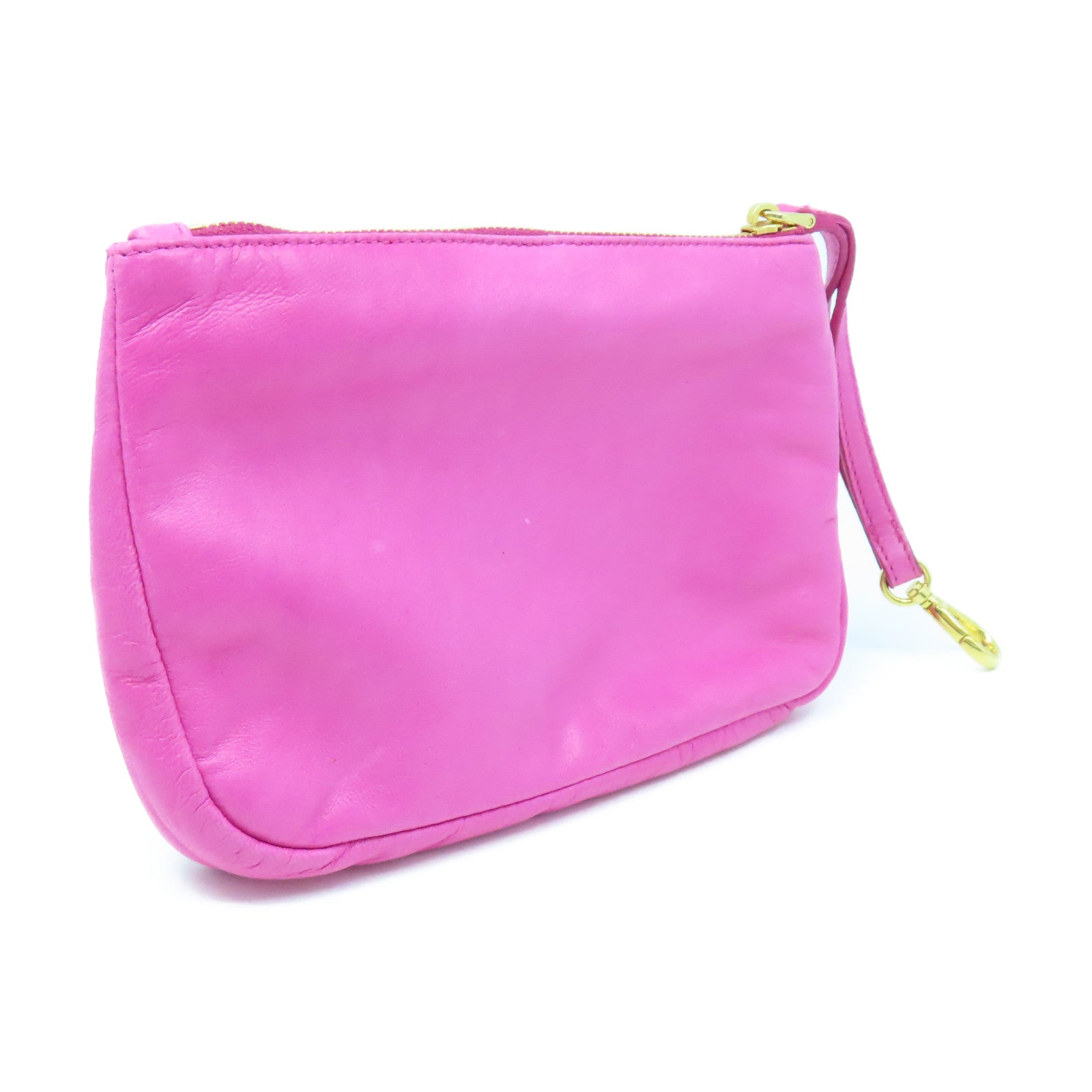 Miu Miu Cowhide Leather Pouch Gold Buckle Clutch Pink