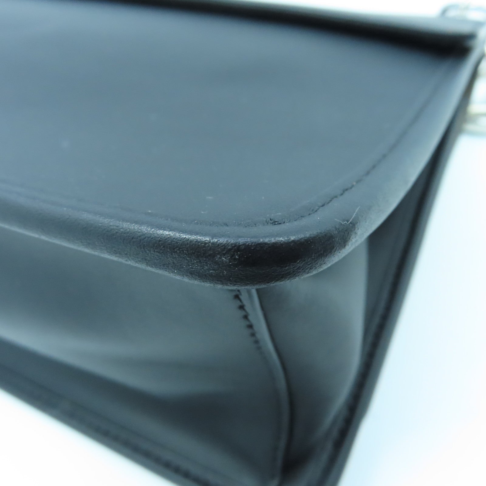 FENDI Cowhide Leather 2way Shoulder Bag Silver Buckle Handle Shoulder Bag Black