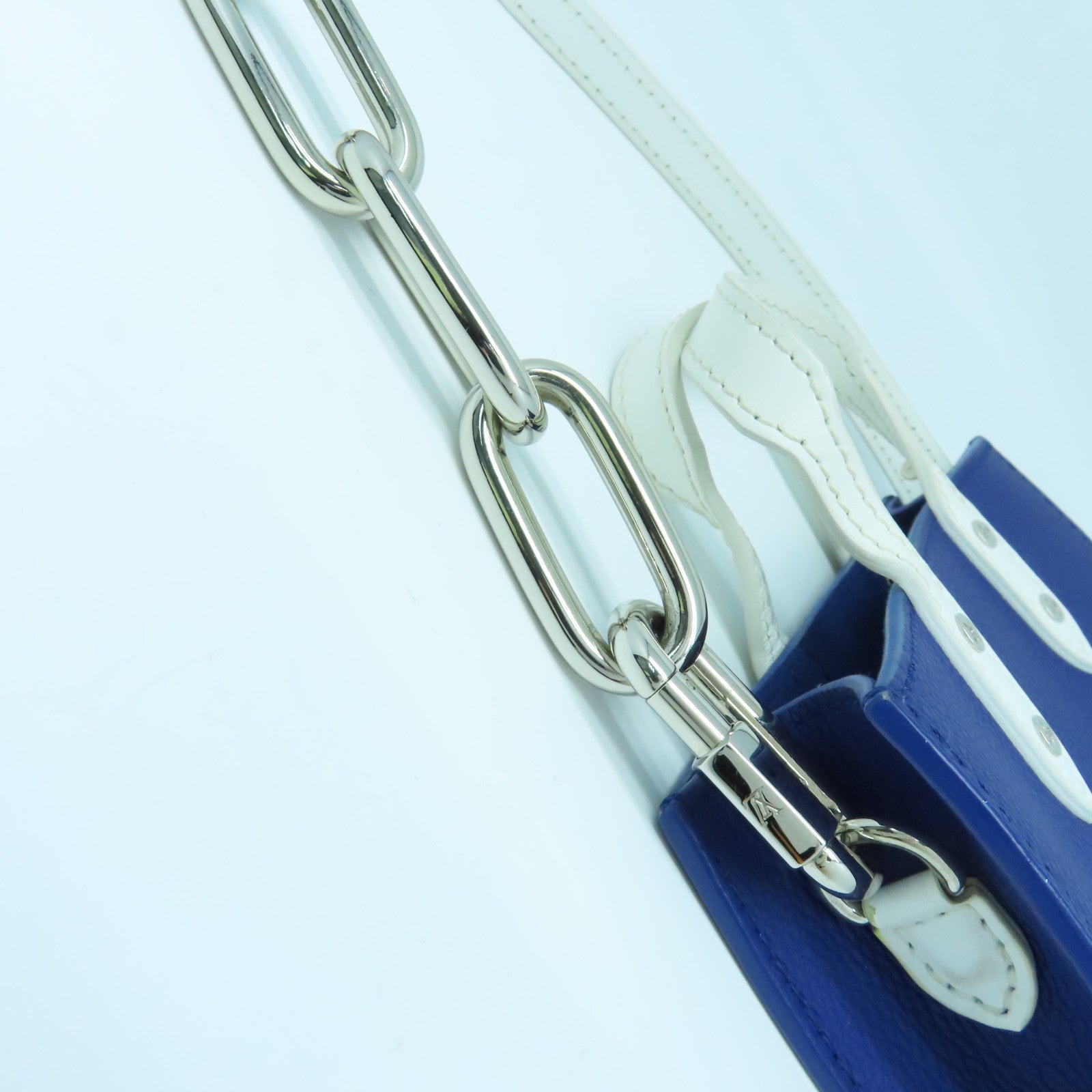 LOUIS VUITTON Cowhide Leather Everyday LV Sac Plat XS Silver Buckle Handle Shoulder Bag Blue/White