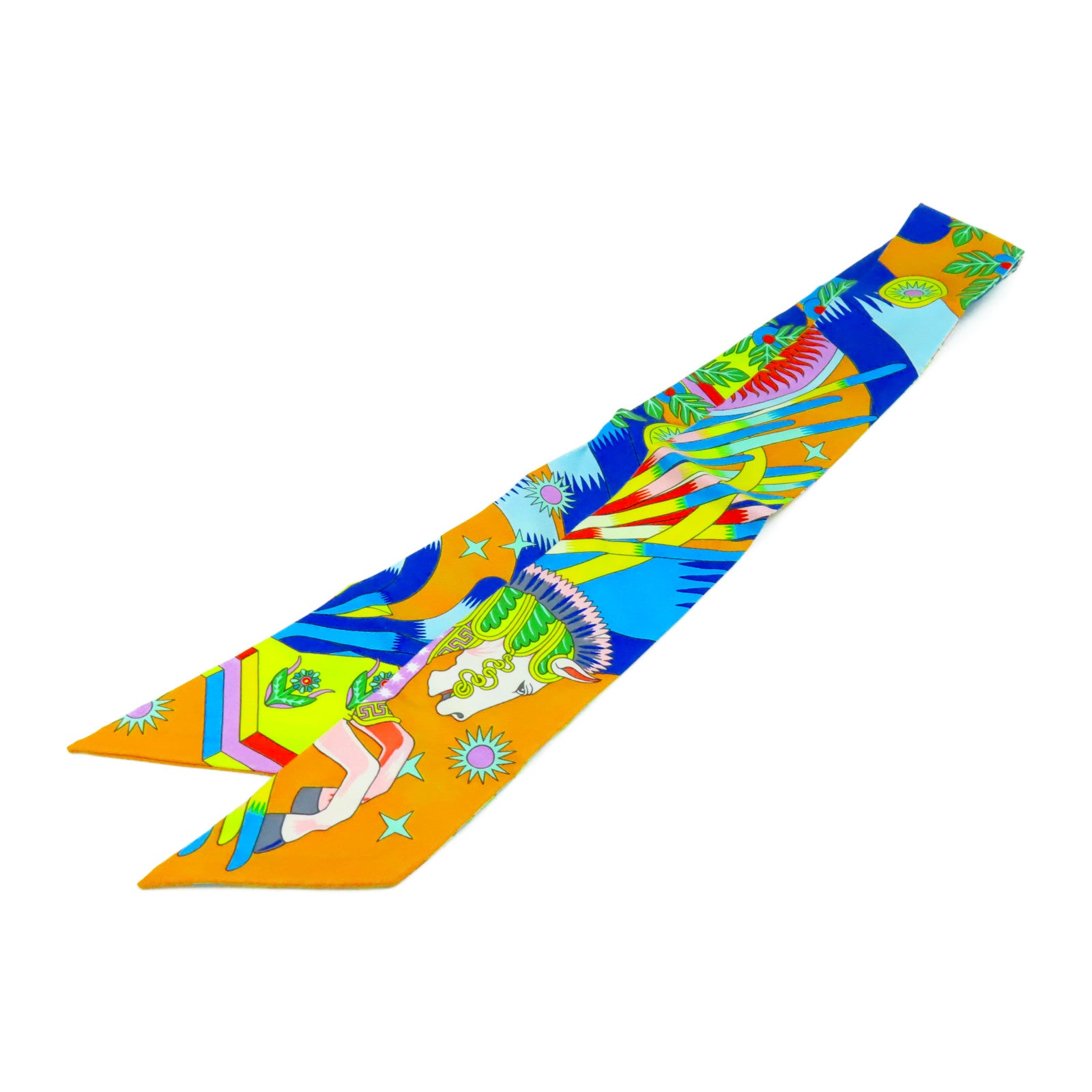 HERMES 絲質Twilly絲巾橙色/藍色