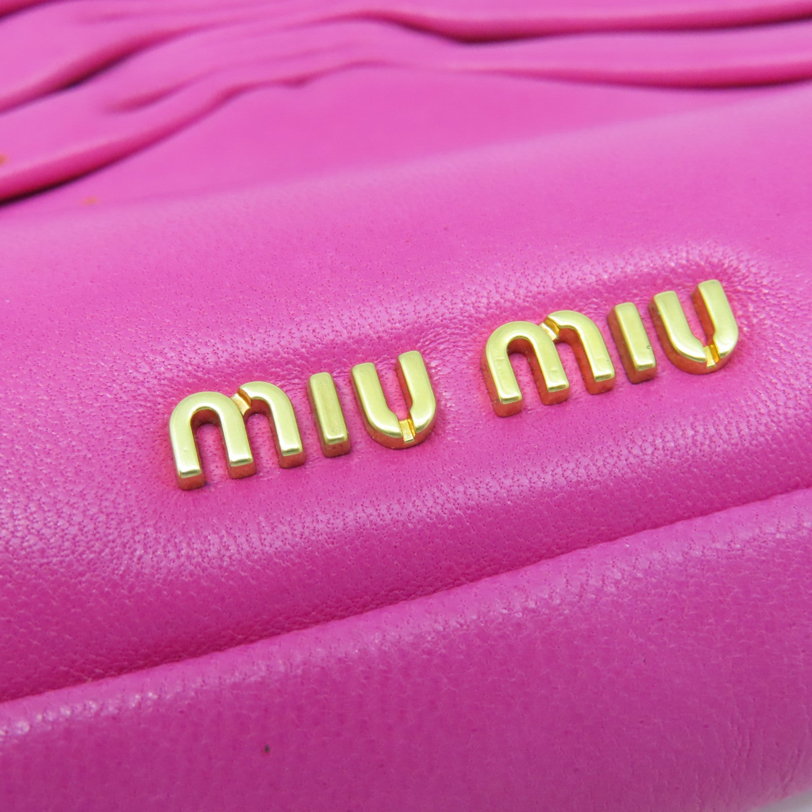 Miu Miu Cowhide Leather Pouch Gold Buckle Clutch Pink