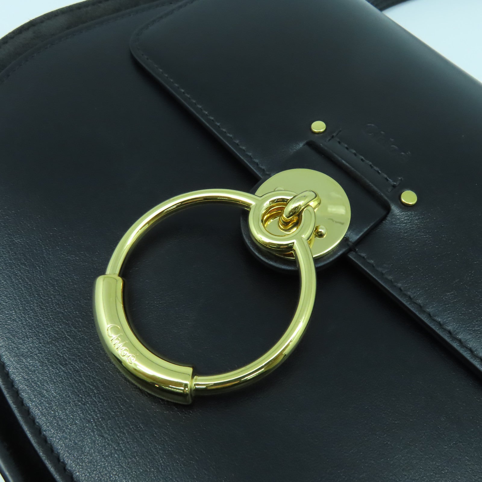 Chloe 牛皮皮革Tess金扣手挽肩背兩用袋黑色