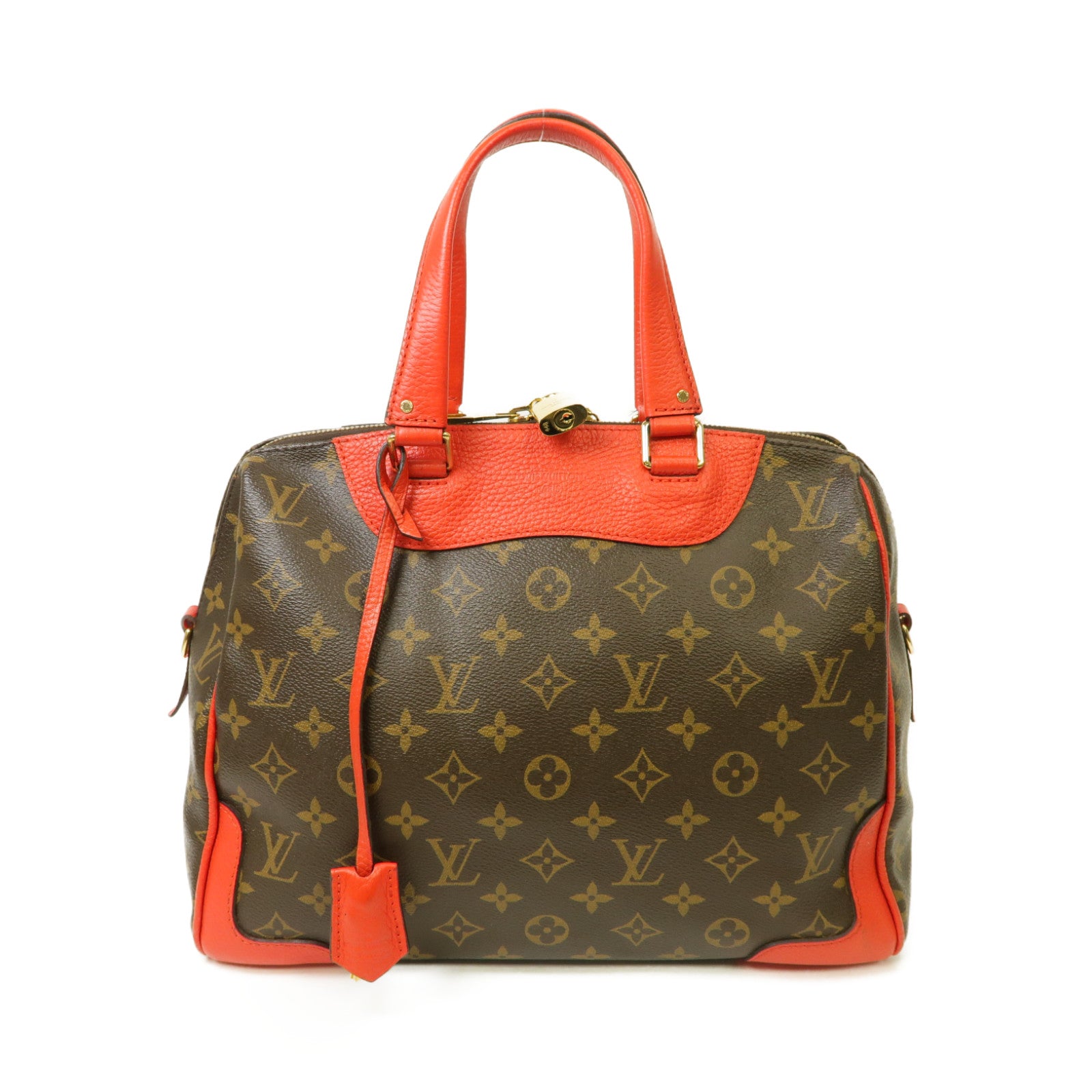 LOUIS VUITTON Monogram Retiro金扣手挽袋棕色紅色
