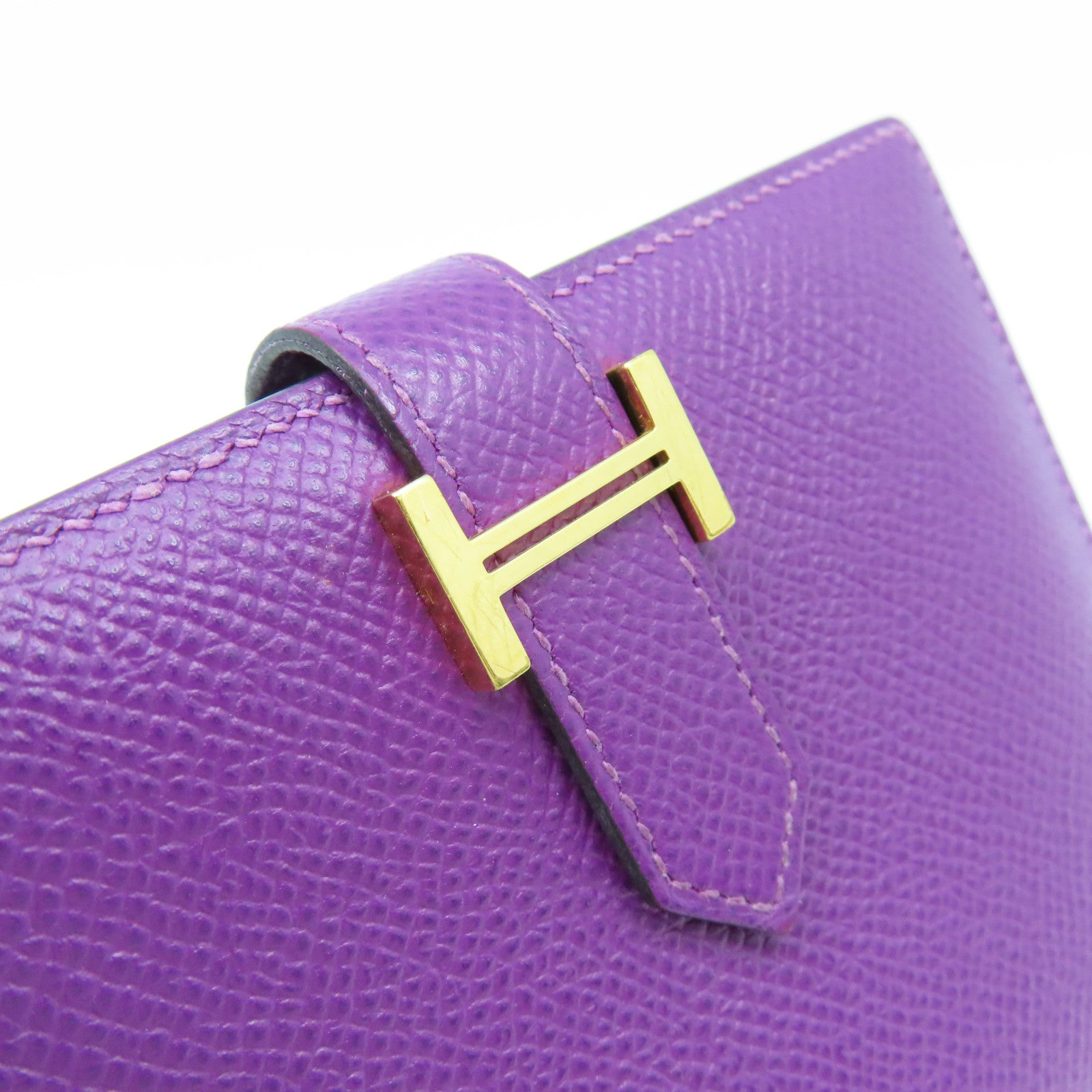 HERMES 【激減優惠】Epsom皮革Bearn Wallet金扣短錢包紫色