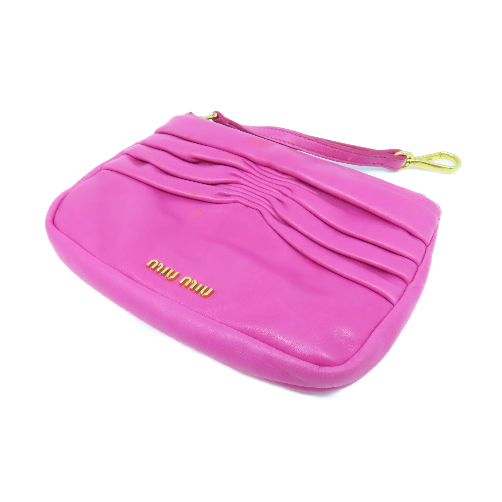 Miu Miu Cowhide Leather Pouch Gold Buckle Clutch Pink