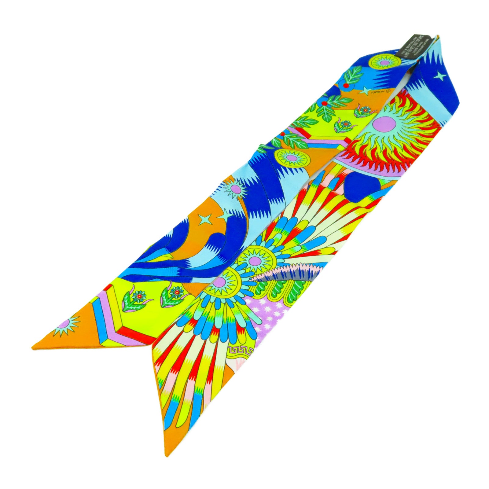 HERMES 絲質Twilly絲巾橙色/藍色