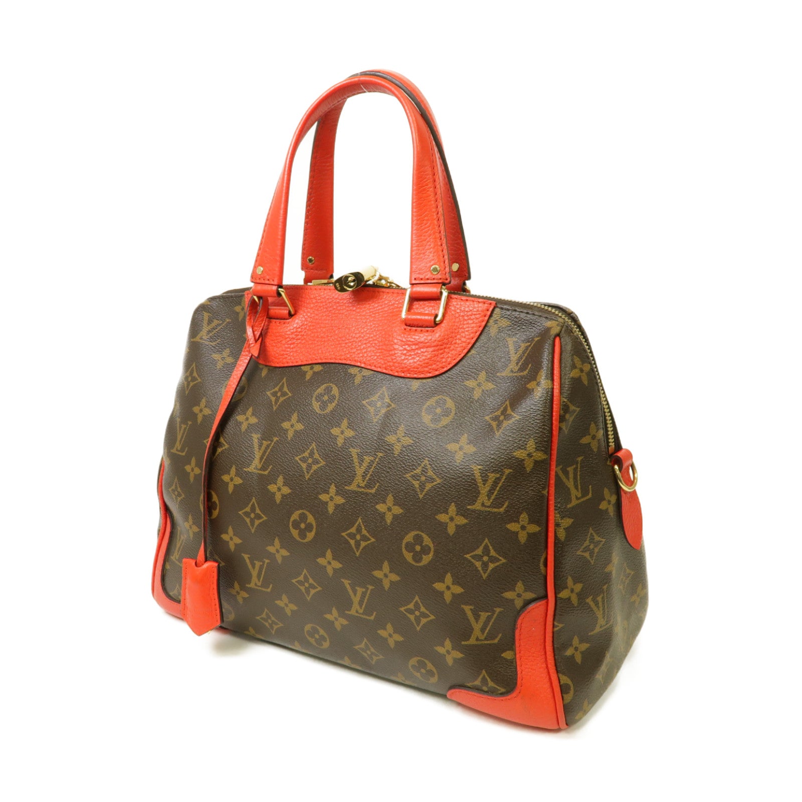 LOUIS VUITTON Monogram Retiro金扣手挽袋棕色紅色