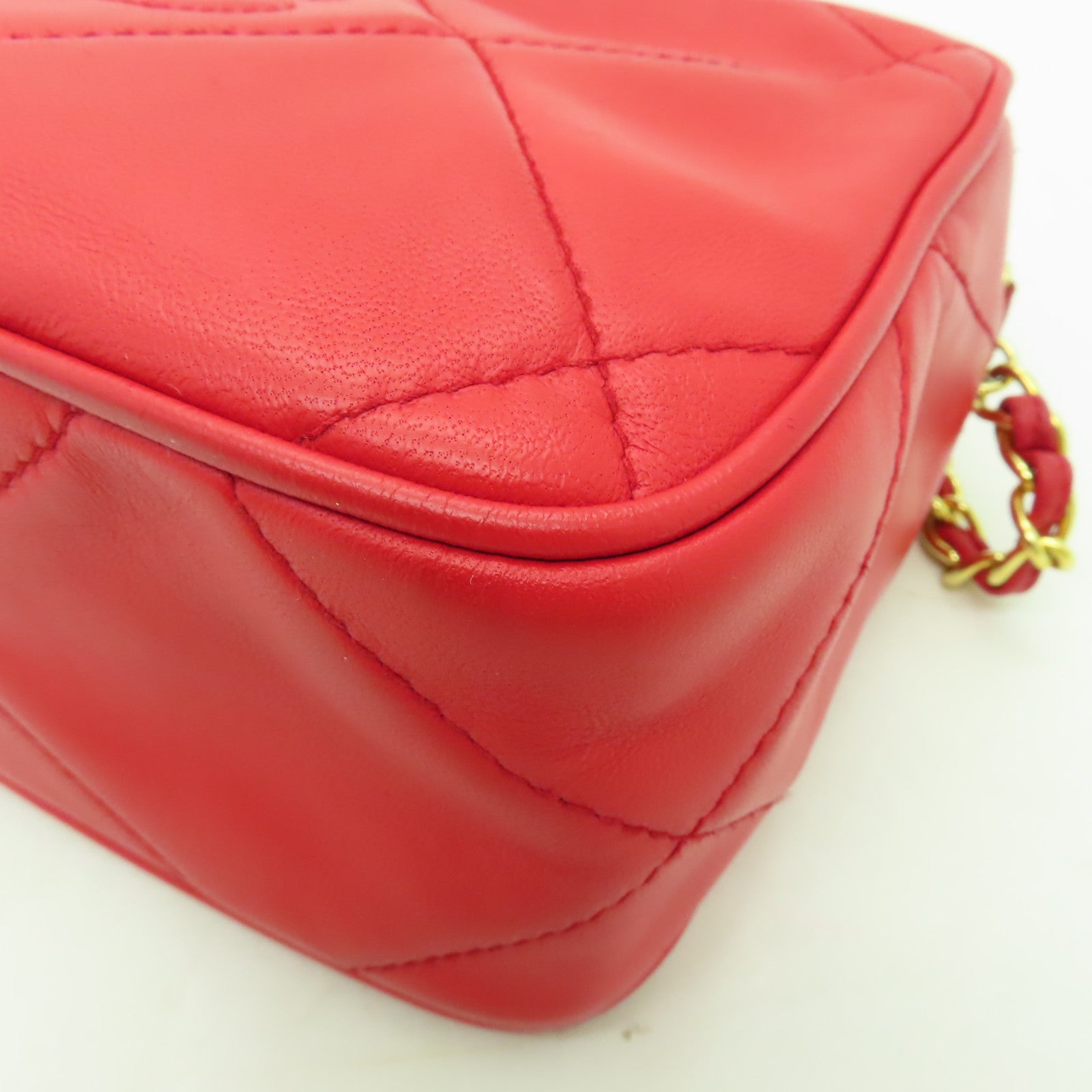 CHANEL 菱格羊皮皮革Chain Shoulder Bag金扣鏈帶肩背袋紅色