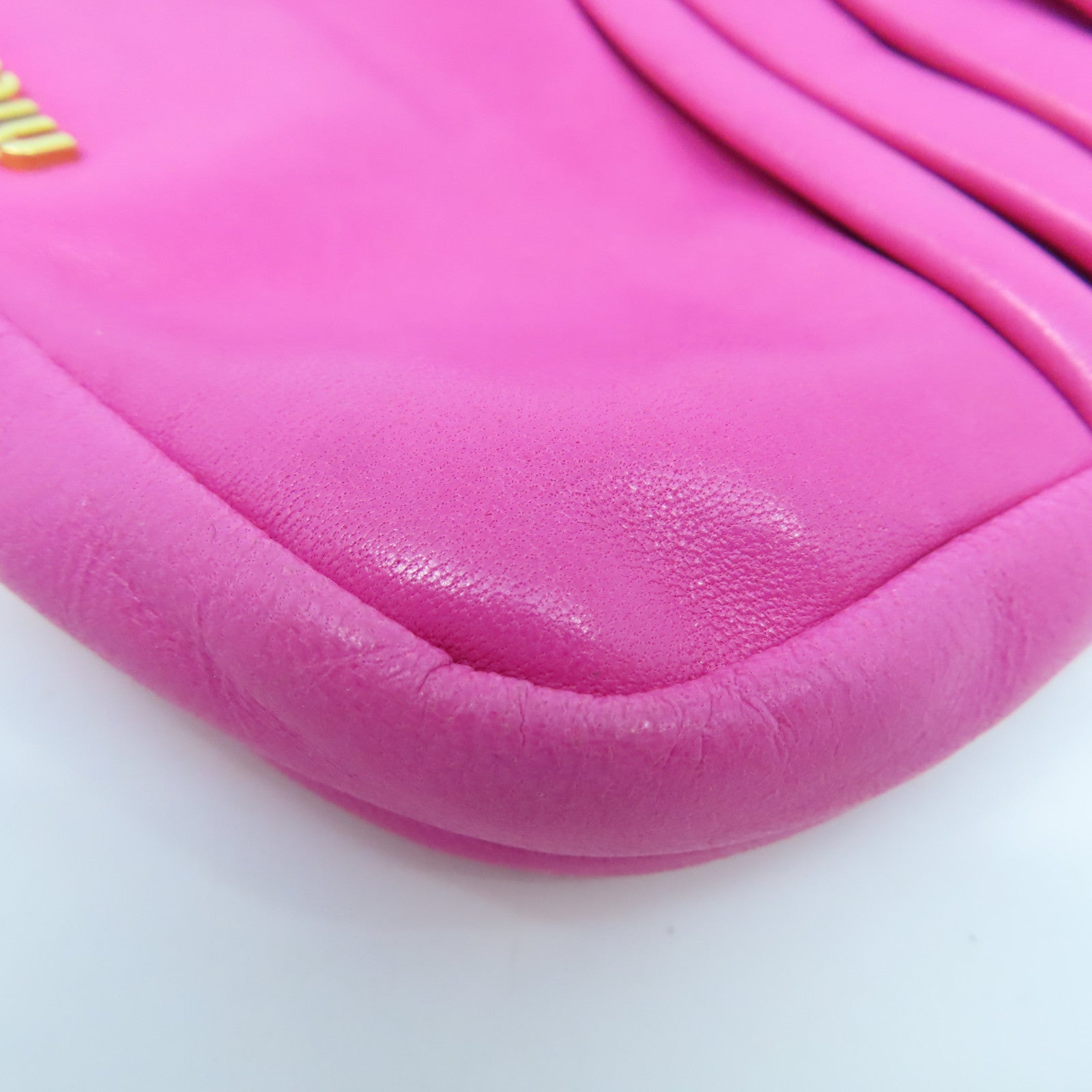 Miu Miu Cowhide Leather Pouch Gold Buckle Clutch Pink