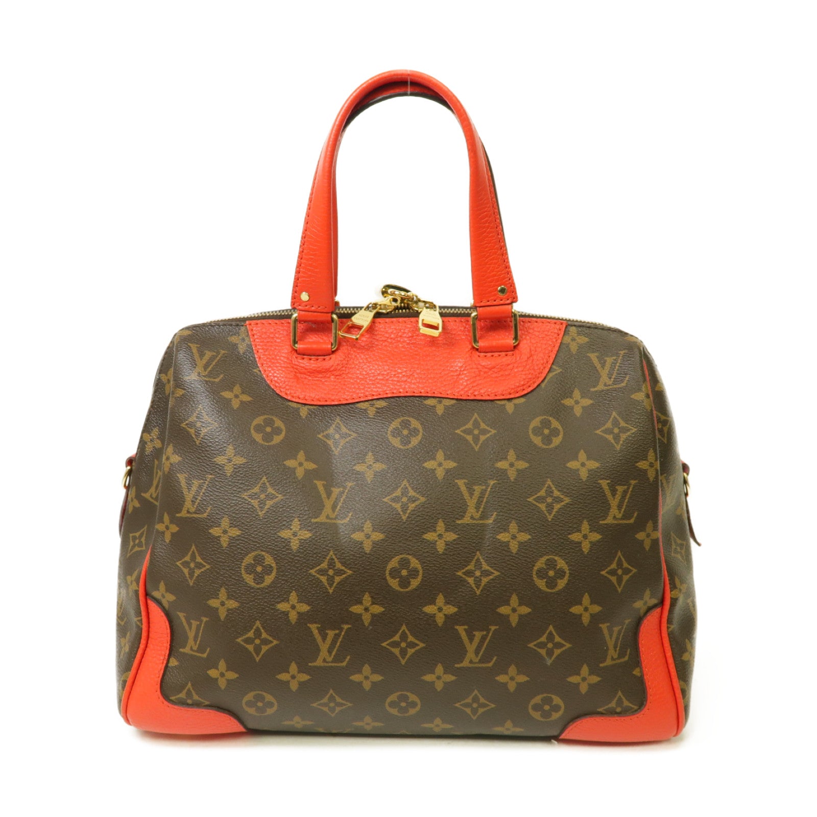 LOUIS VUITTON Monogram Retiro金扣手挽袋棕色紅色