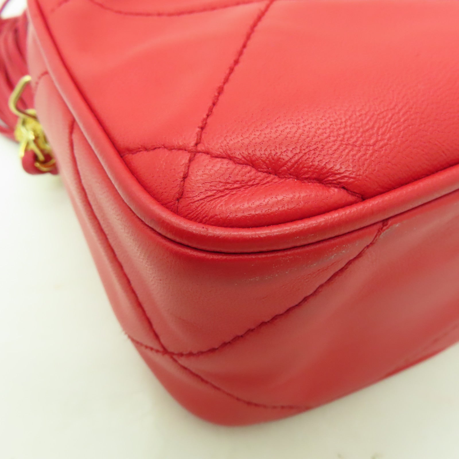 CHANEL 菱格羊皮皮革Chain Shoulder Bag金扣鏈帶肩背袋紅色