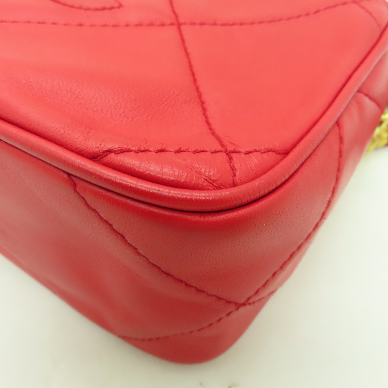 CHANEL 菱格羊皮皮革Chain Shoulder Bag金扣鏈帶肩背袋紅色