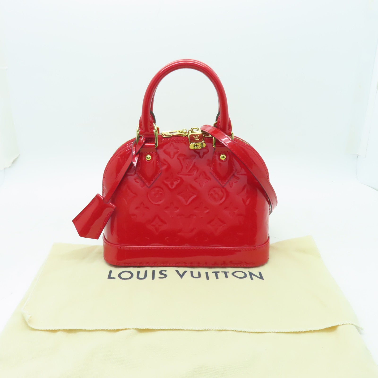 LOUIS VUITTON Vernis Alma BB金扣手挽袋紅色