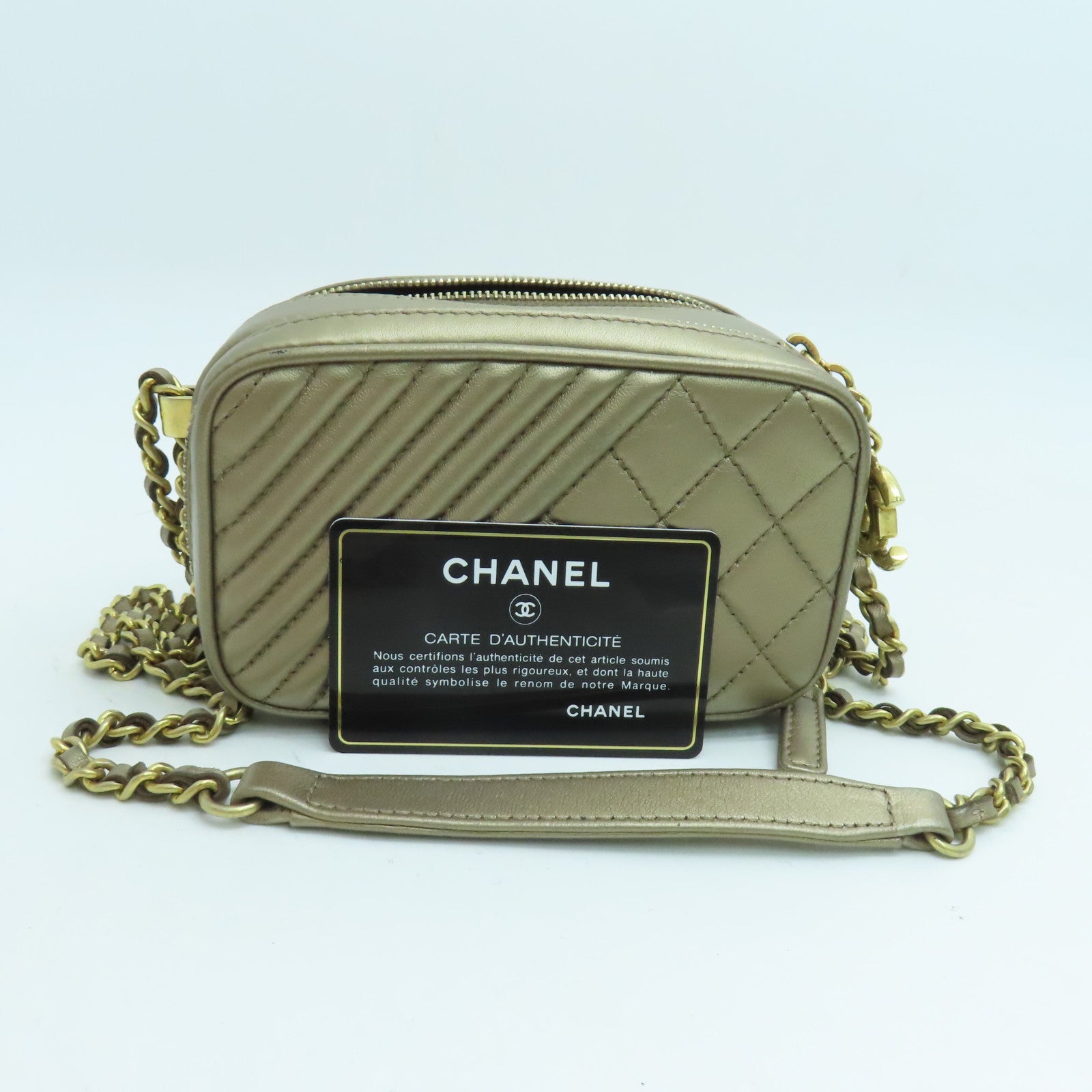 CHANEL 【激減優惠】菱格羊皮皮革Chain Shoulder金扣鏈帶肩背袋金色