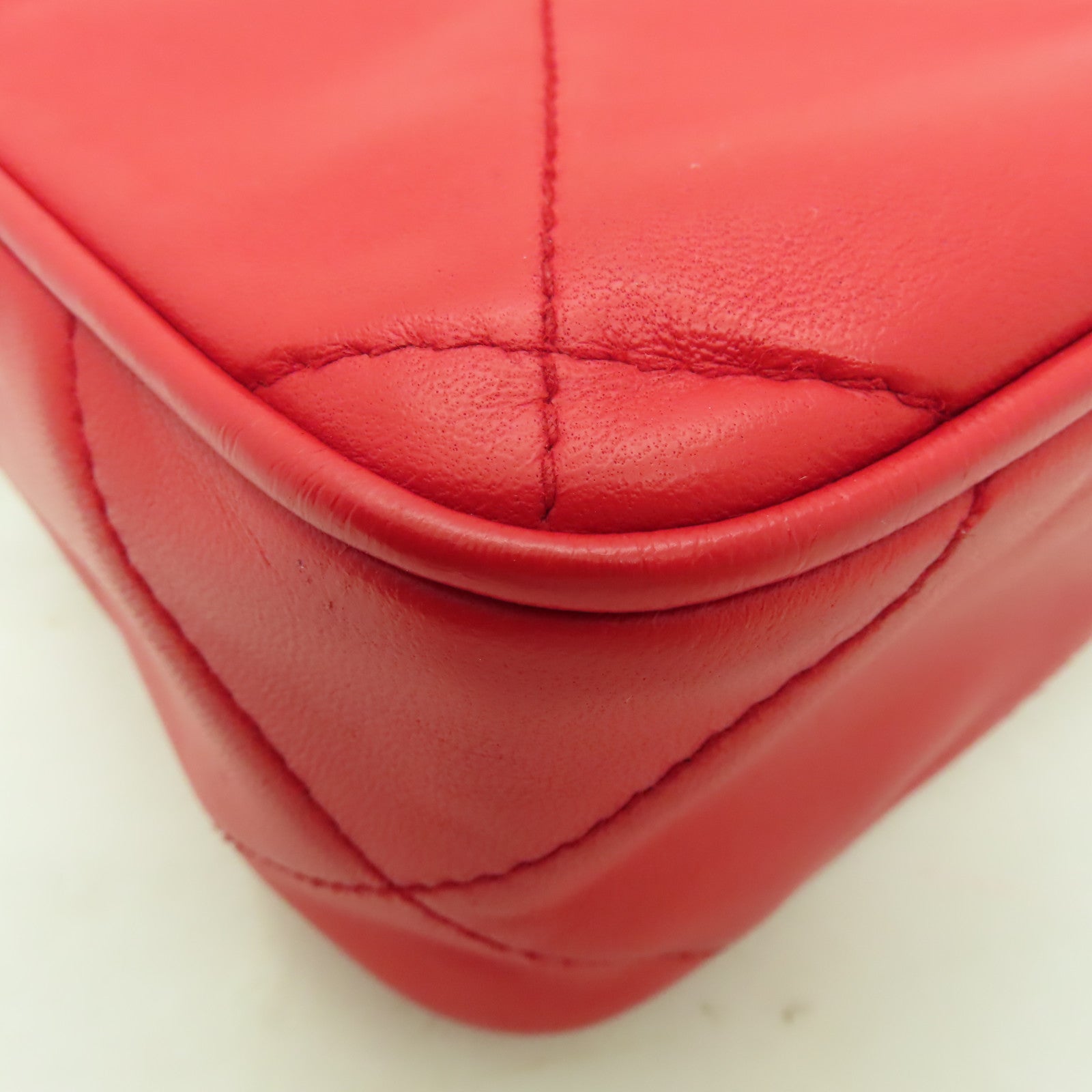 CHANEL 菱格羊皮皮革Chain Shoulder Bag金扣鏈帶肩背袋紅色