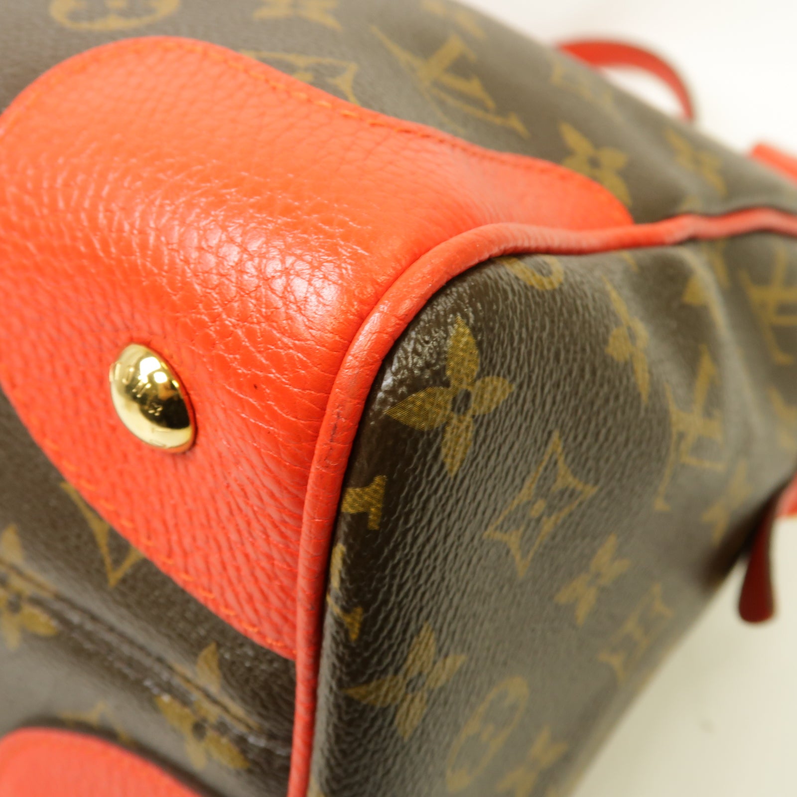 LOUIS VUITTON Monogram Retiro金扣手挽袋棕色紅色