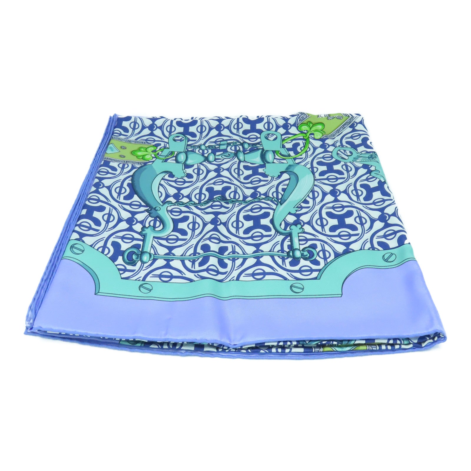 HERMES 絲質Scarf 140X140絲巾藍色/白色