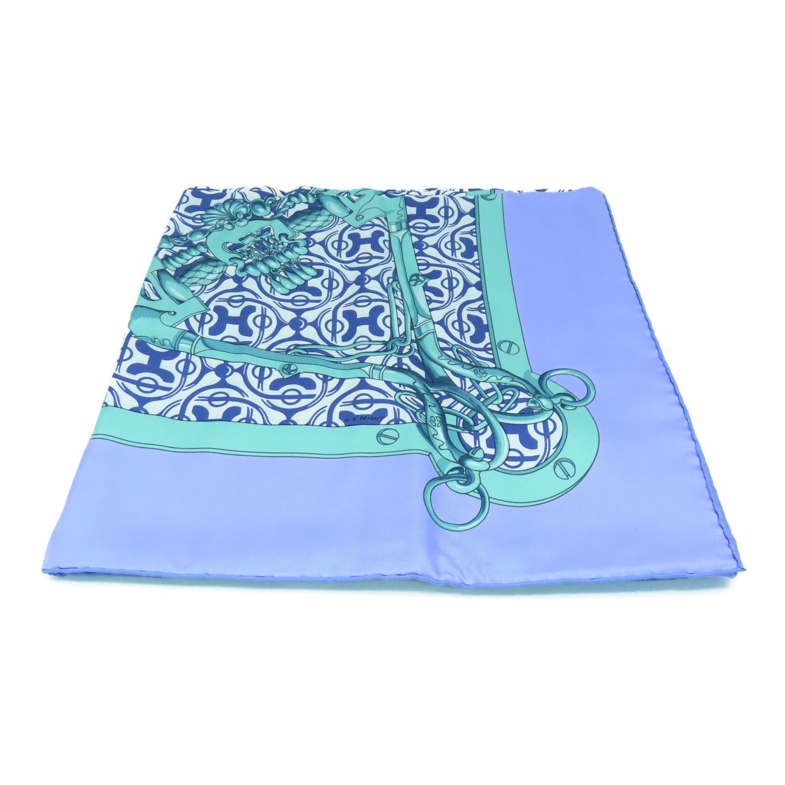 HERMES 絲質Scarf 140X140絲巾藍色/白色