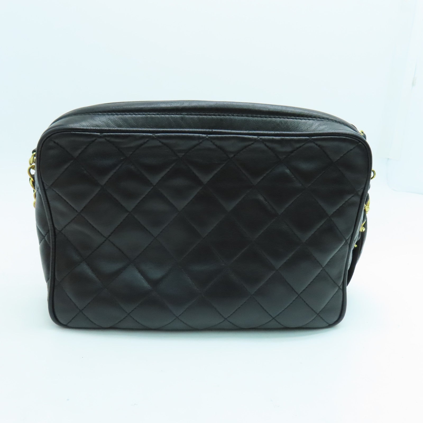 CHANEL 菱格羊皮皮革Chain Shoulder金扣鏈帶肩背袋黑色