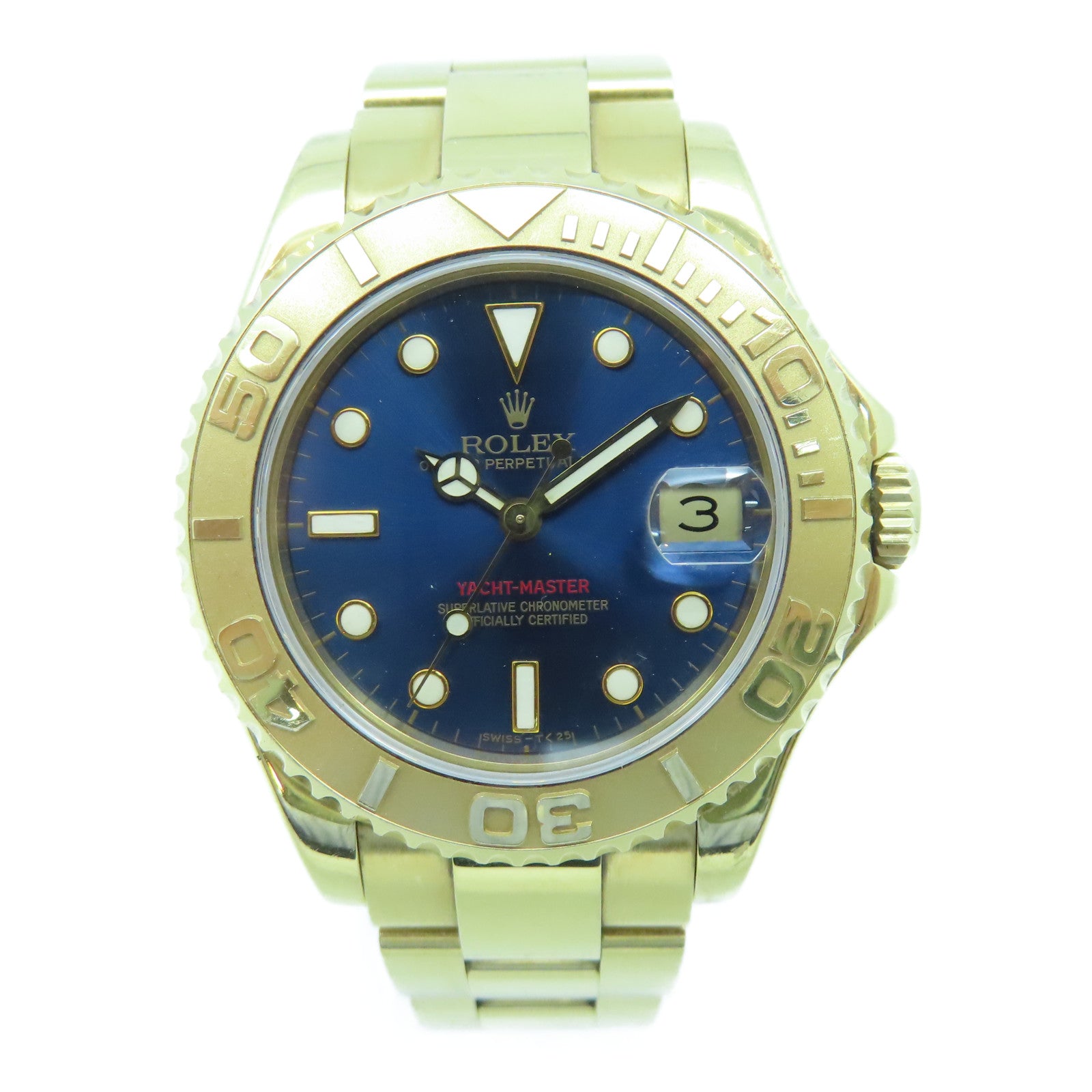 ROLEX Yacht Master 35mm 18K Yellow Gold Watch Automatic Movement Blue