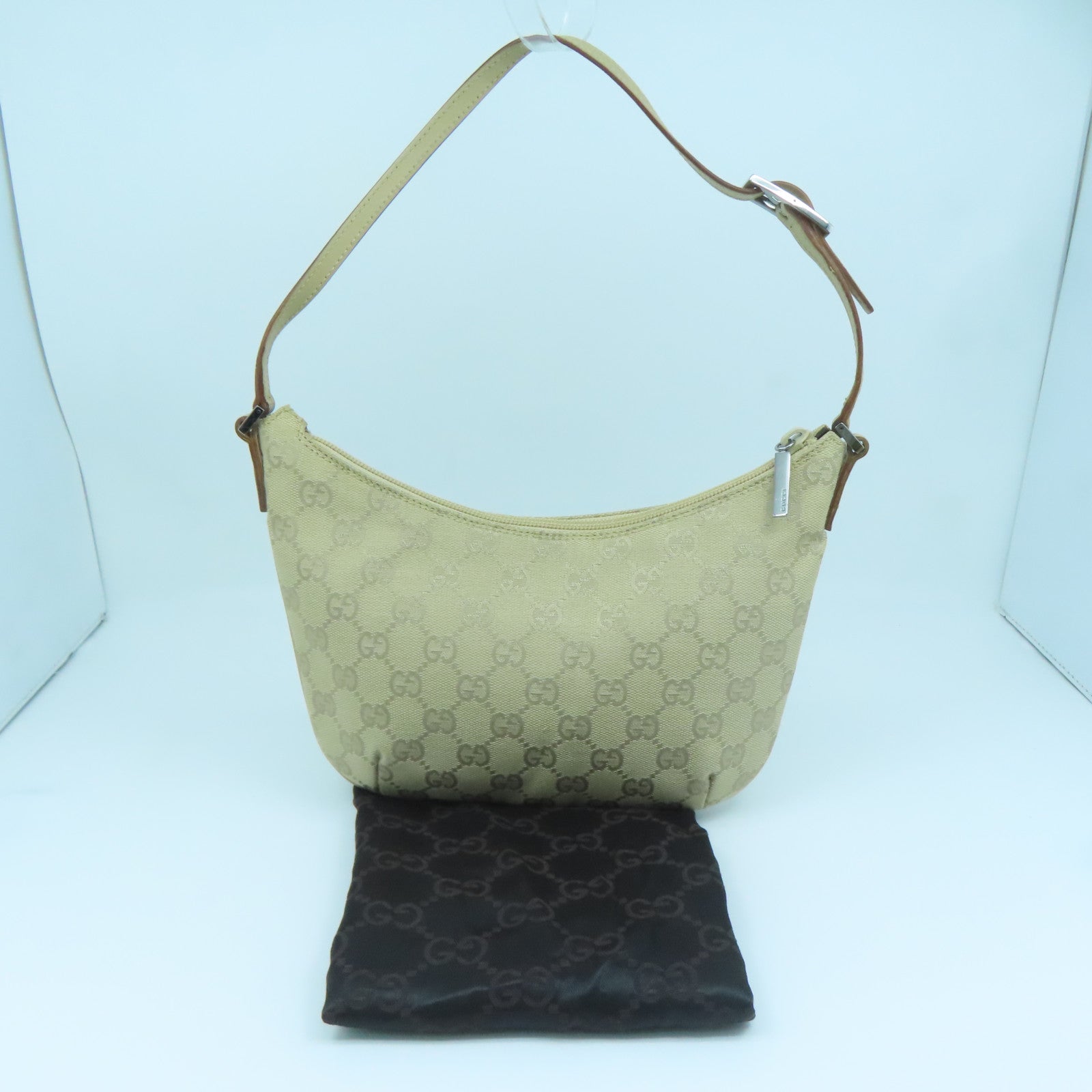 GUCCI 帆布Shoulder Bag銀扣肩背袋米色
