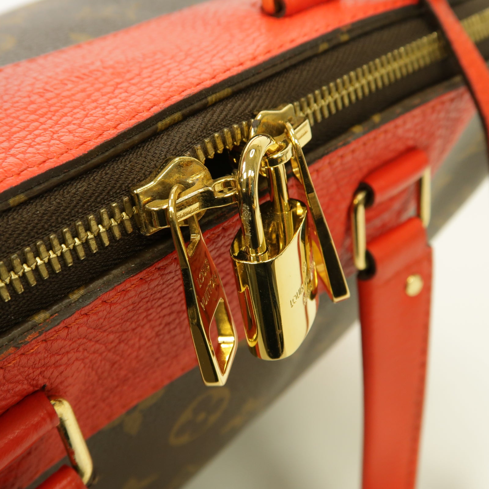 LOUIS VUITTON Monogram Retiro金扣手挽袋棕色紅色
