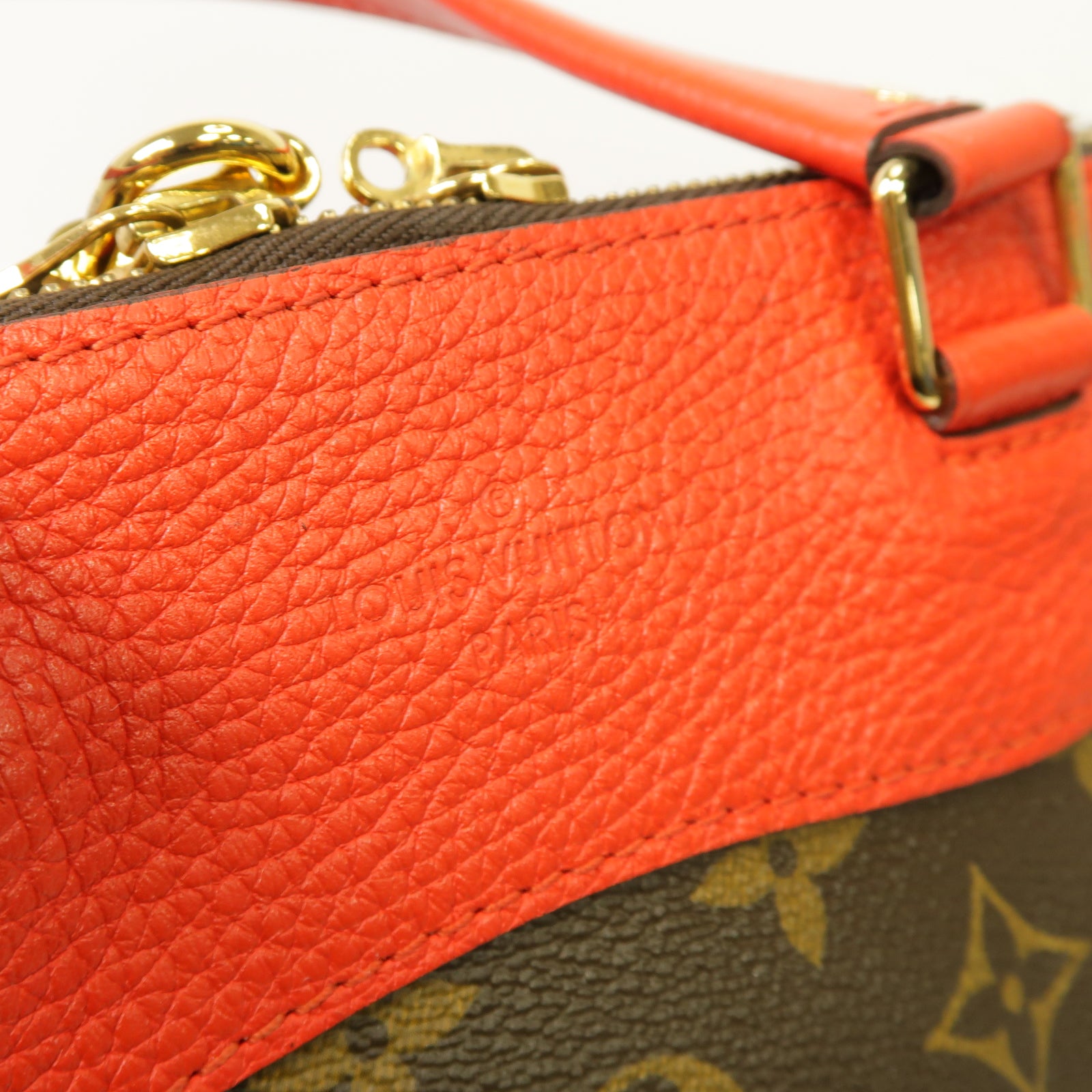 LOUIS VUITTON Monogram Retiro金扣手挽袋棕色紅色