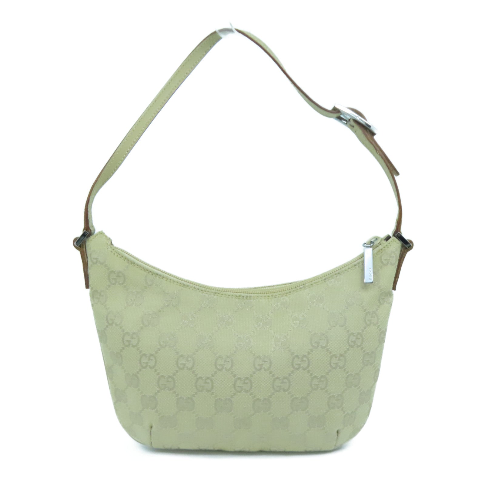 GUCCI 帆布Shoulder Bag銀扣肩背袋米色