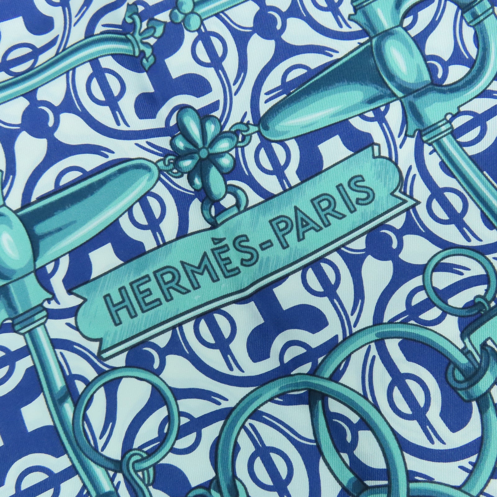 HERMES 絲質Scarf 140X140絲巾藍色/白色