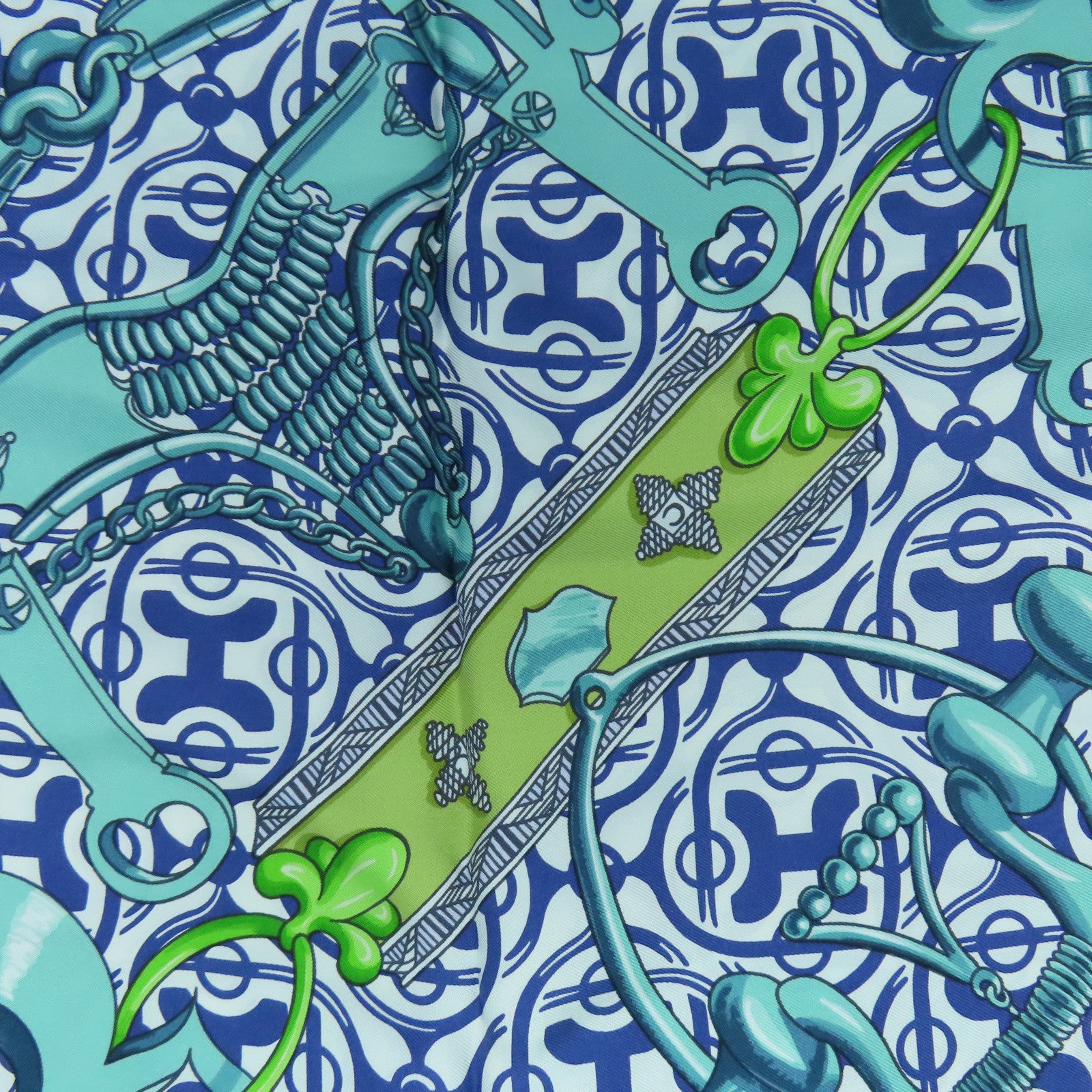 HERMES 絲質Scarf 140X140絲巾藍色/白色