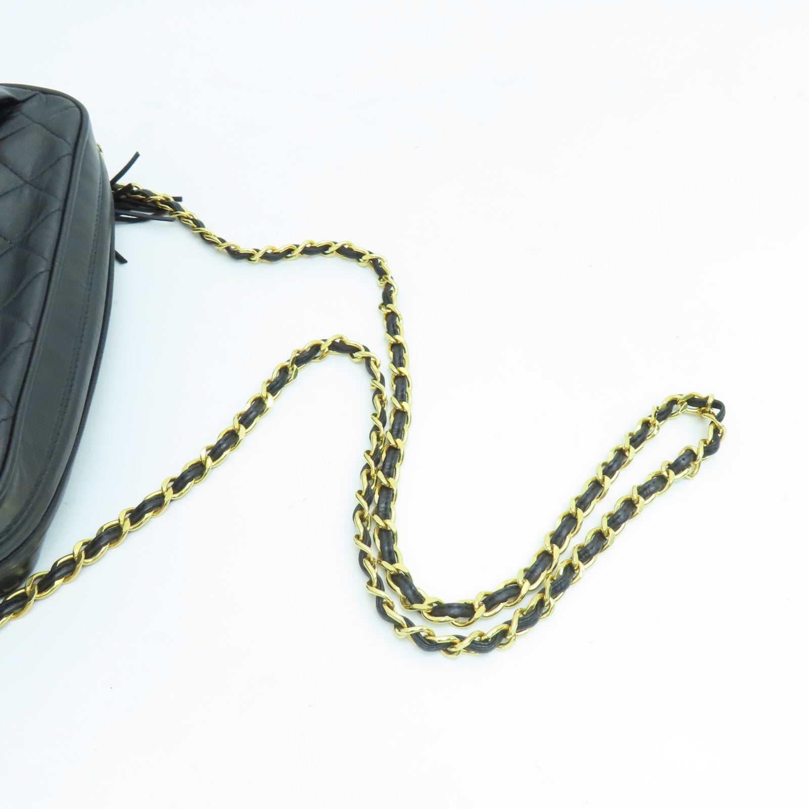 CHANEL 菱格羊皮皮革Chain Shoulder金扣鏈帶肩背袋黑色