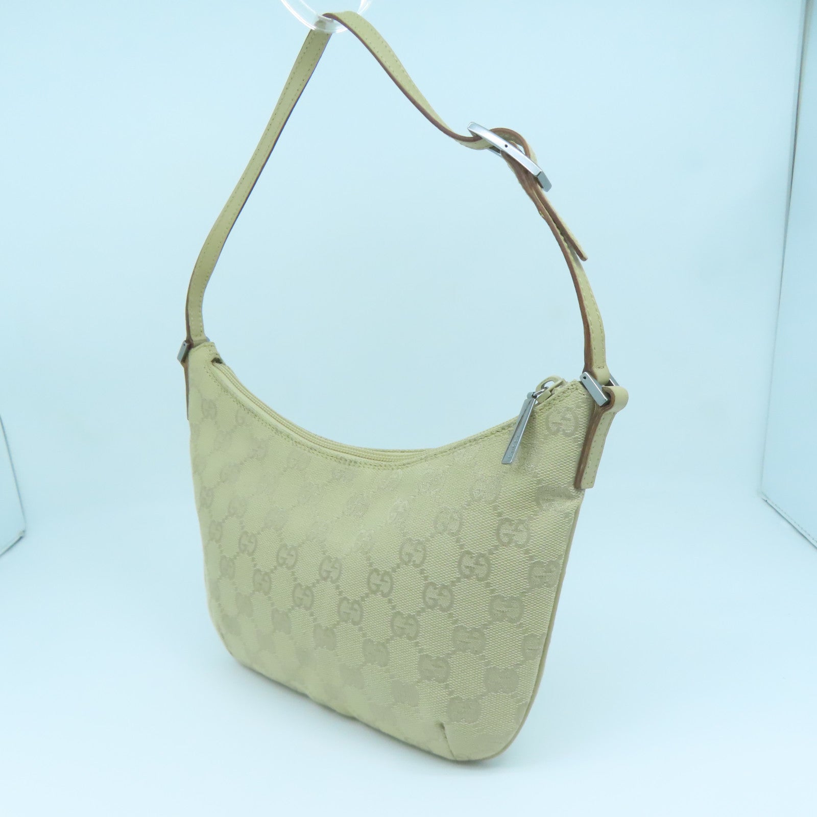 GUCCI 帆布Shoulder Bag銀扣肩背袋米色