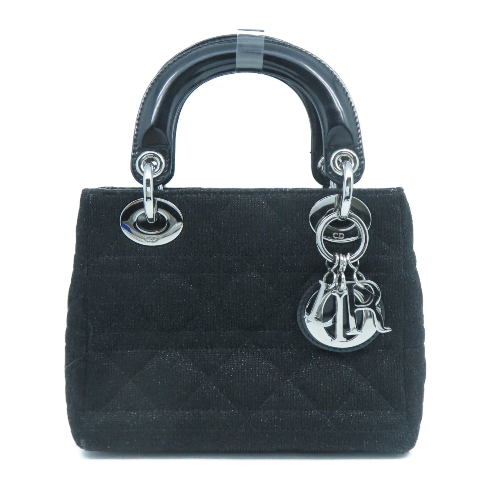 Dior 棉質Lady Dior銀扣手挽袋黑色