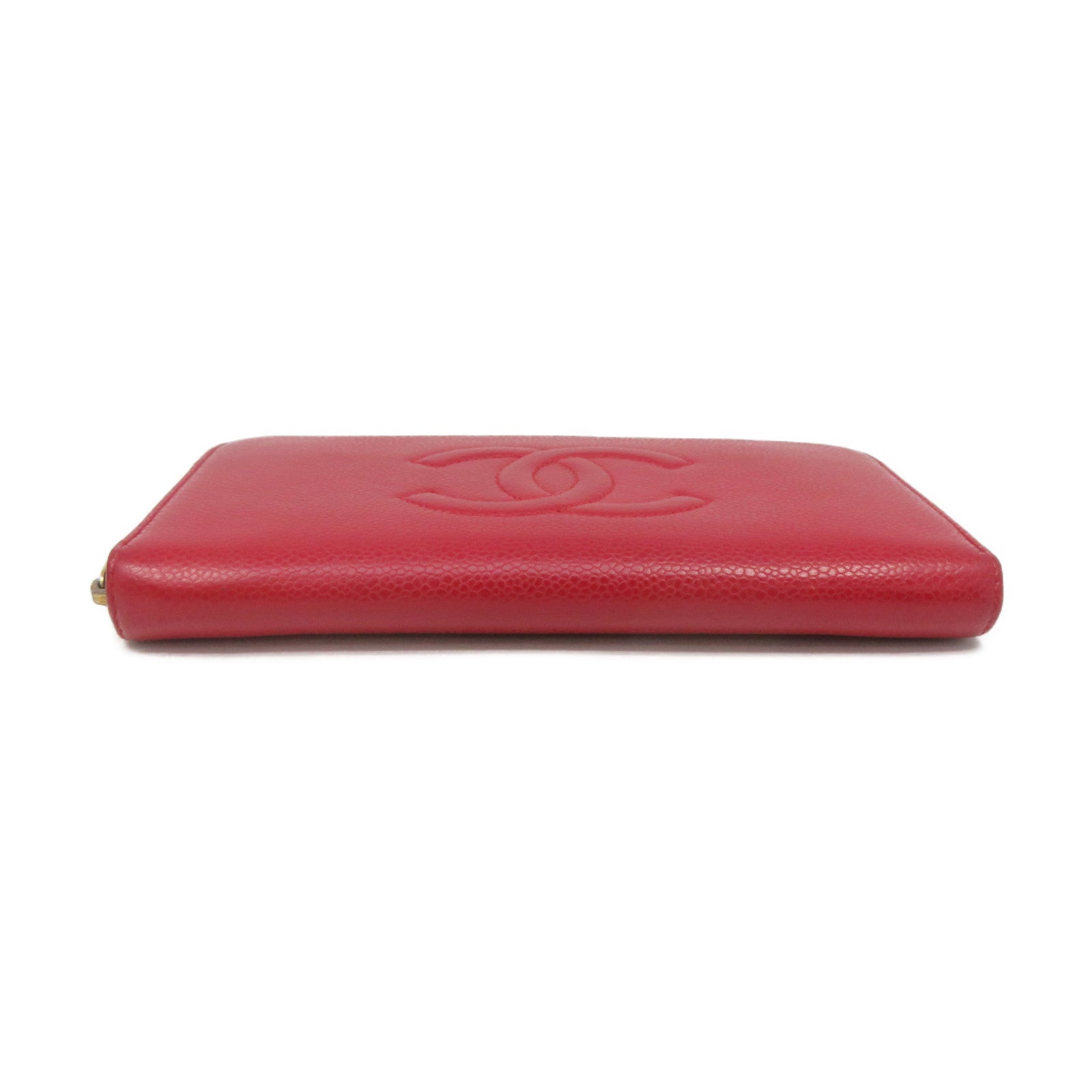 CHANEL 【激減優惠】Caviar皮革Zipper Long Wallet金扣拉鏈長錢包紅色