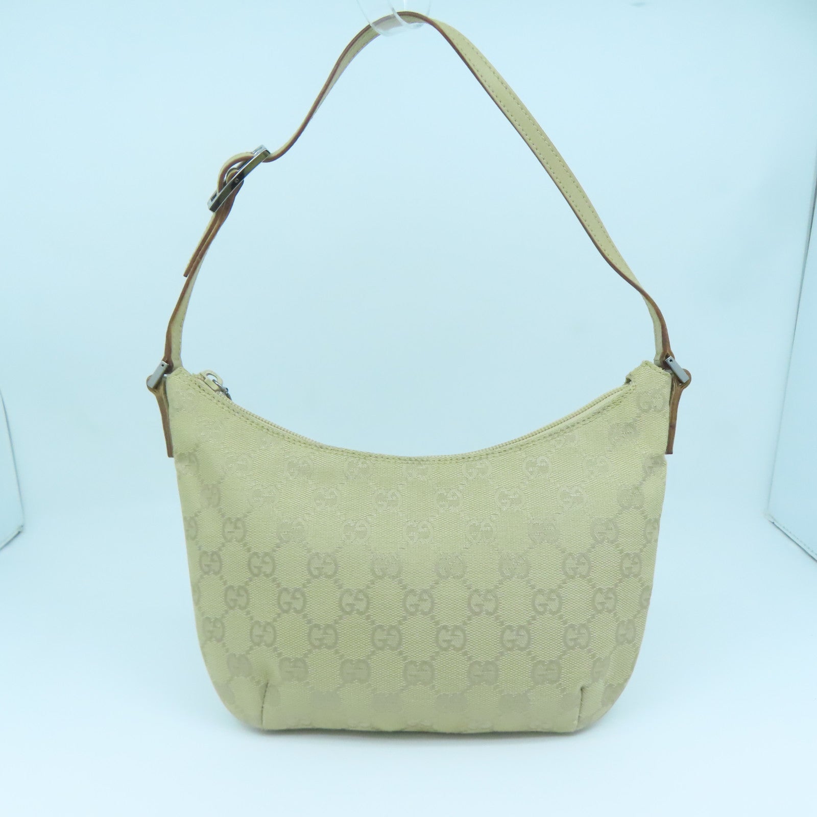 GUCCI 帆布Shoulder Bag銀扣肩背袋米色