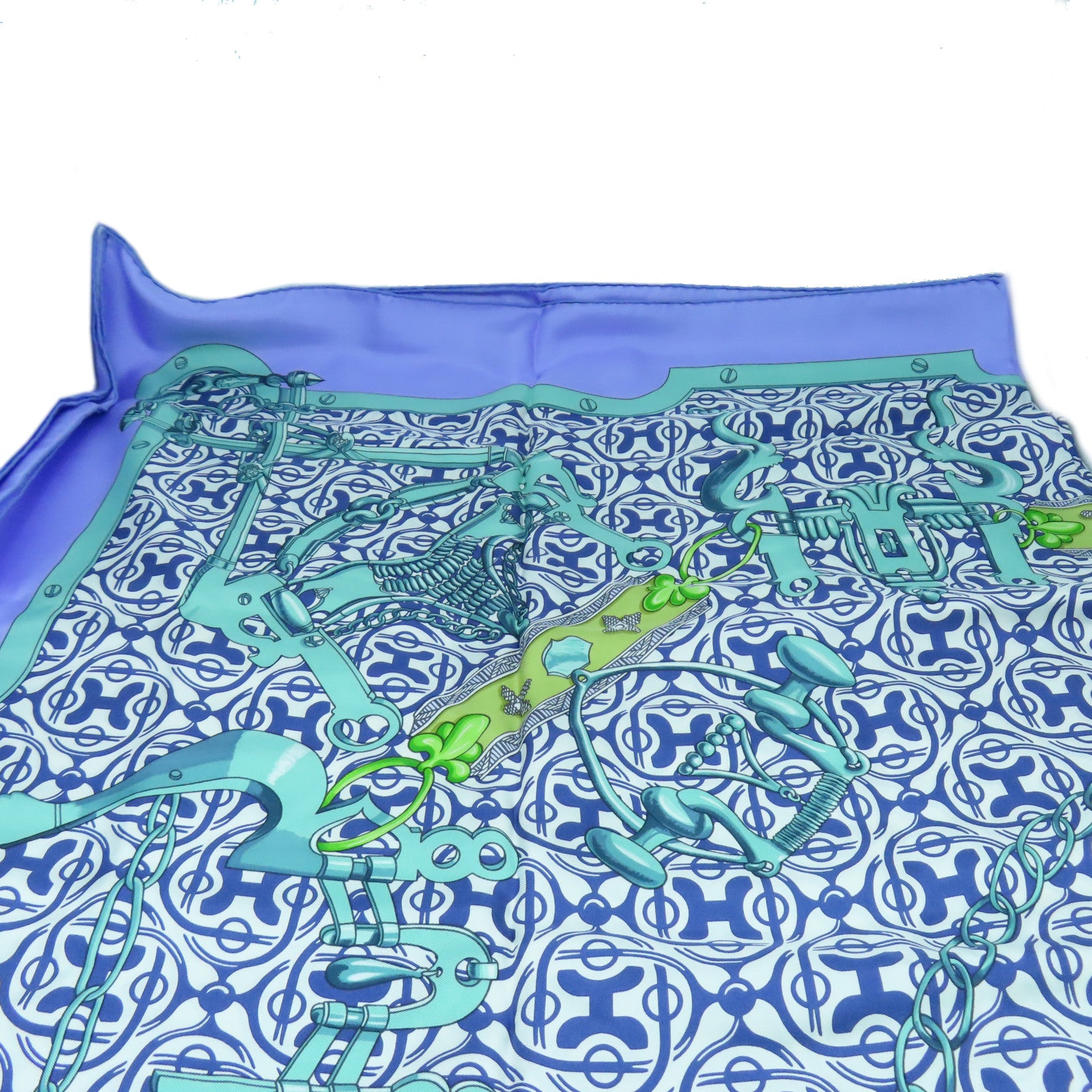 HERMES 絲質Scarf 140X140絲巾藍色/白色