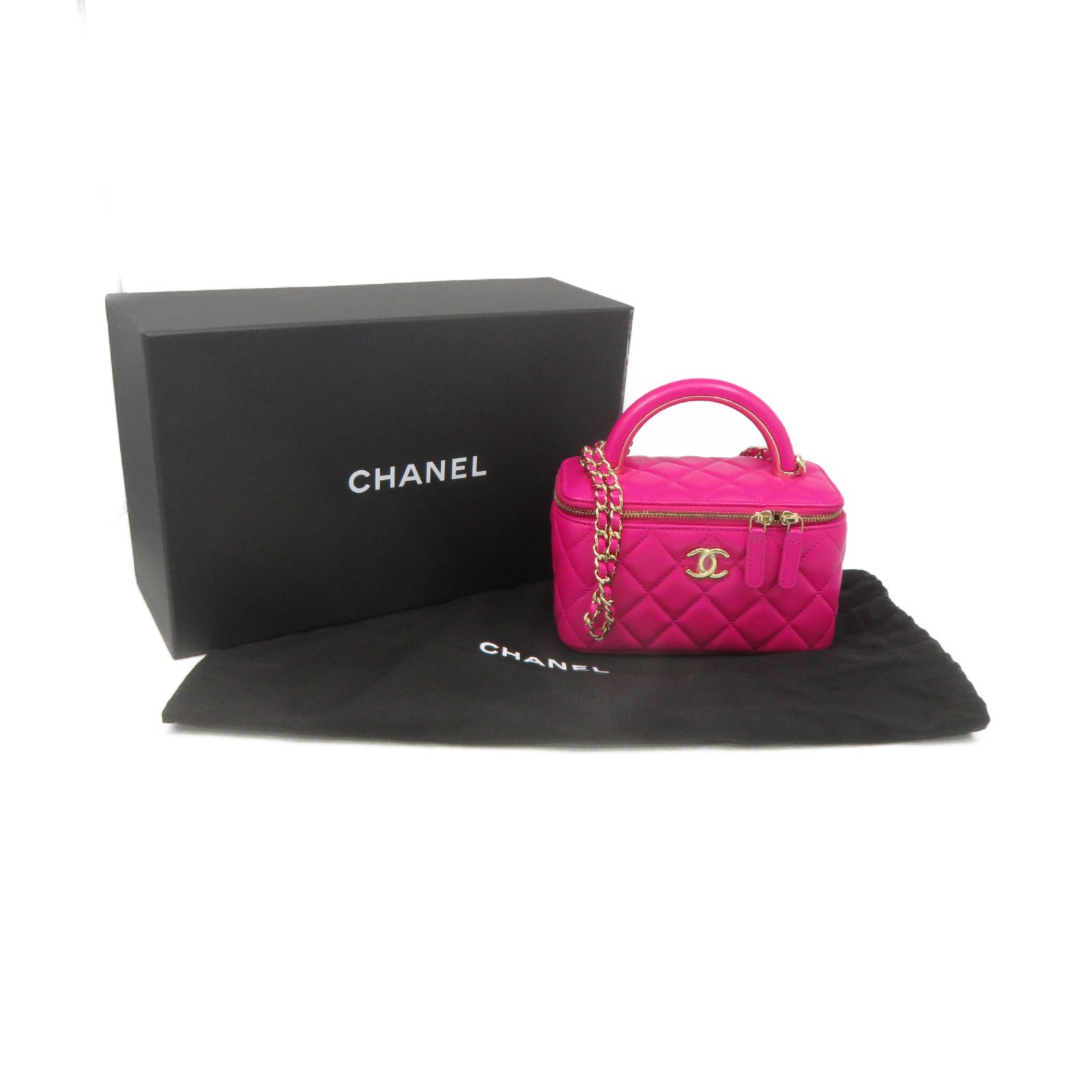 CHANEL 菱格羊皮皮革Small Vanity Chain 2Way Shoulder Bag金扣链带手挽肩背袋粉红色