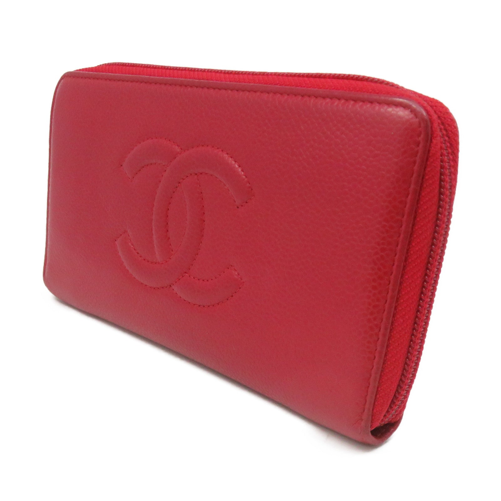 CHANEL 【激減優惠】Caviar皮革Zipper Long Wallet金扣拉鏈長錢包紅色