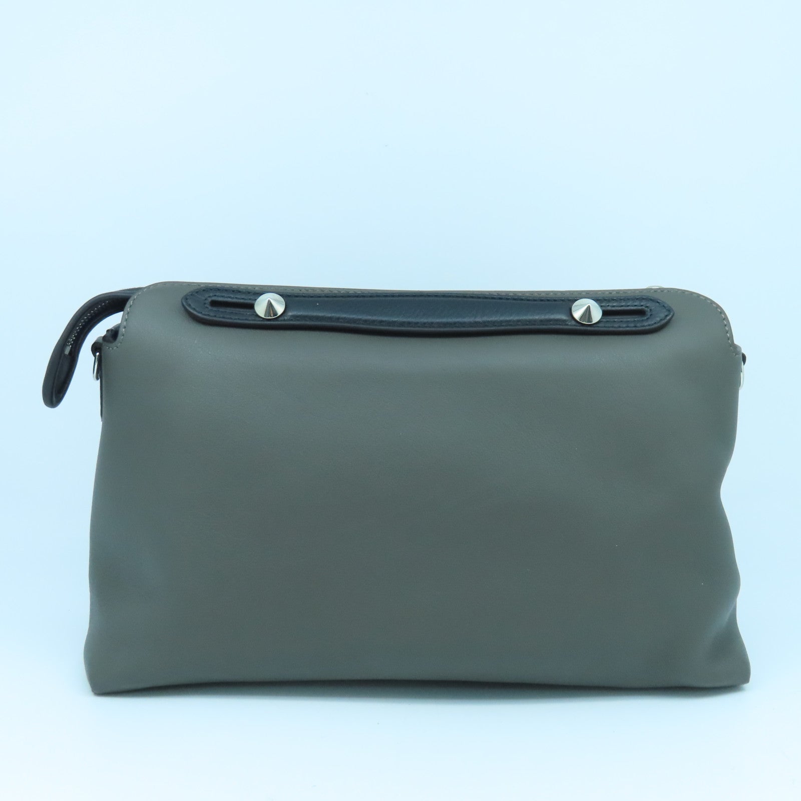 FENDI Leather By The Way Silver Buckle Shoulder Bag Gray