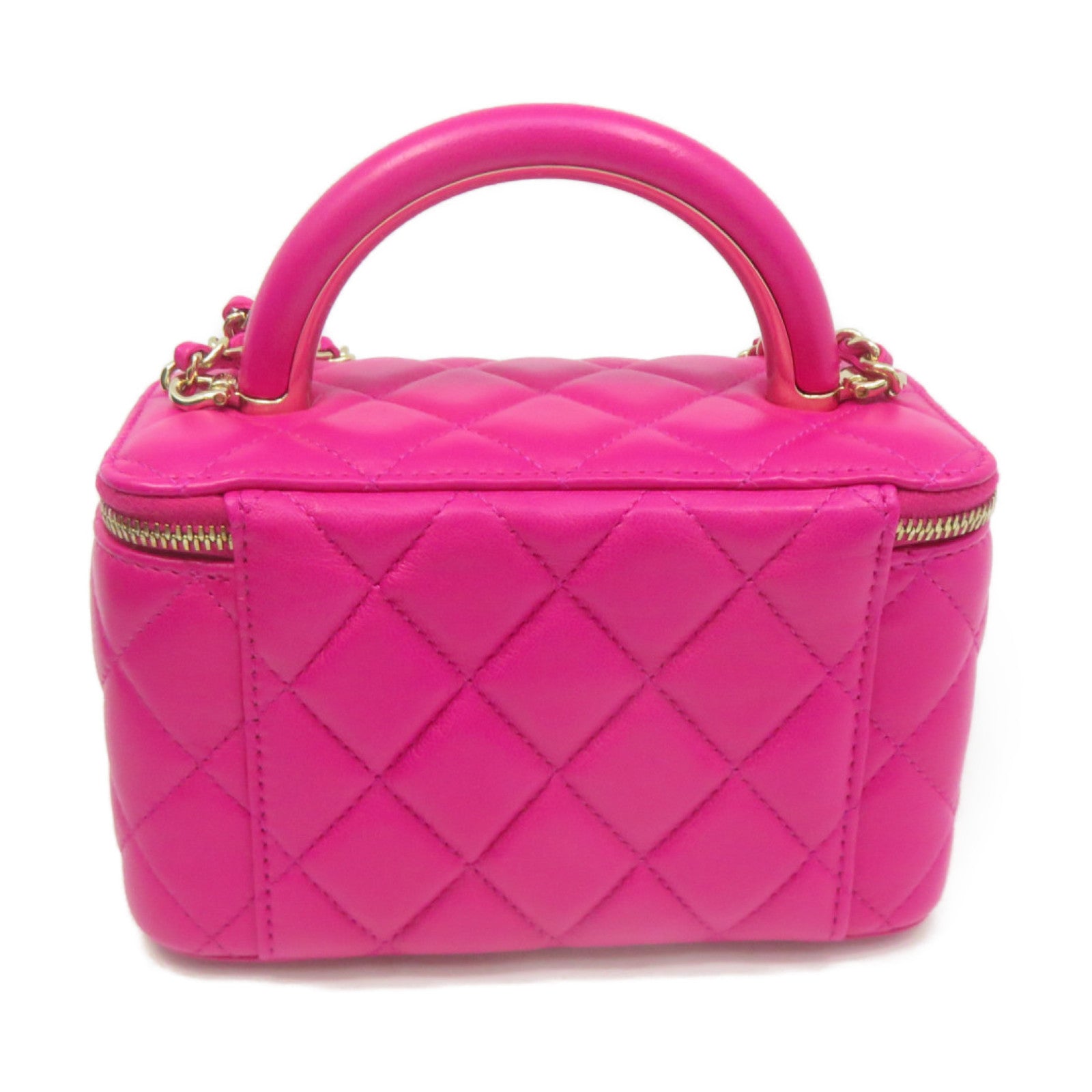 CHANEL 菱格羊皮皮革Small Vanity Chain 2Way Shoulder Bag金扣链带手挽肩背袋粉红色