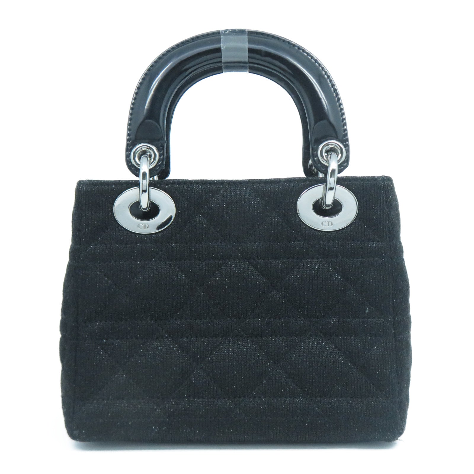 Dior 棉質Lady Dior銀扣手挽袋黑色
