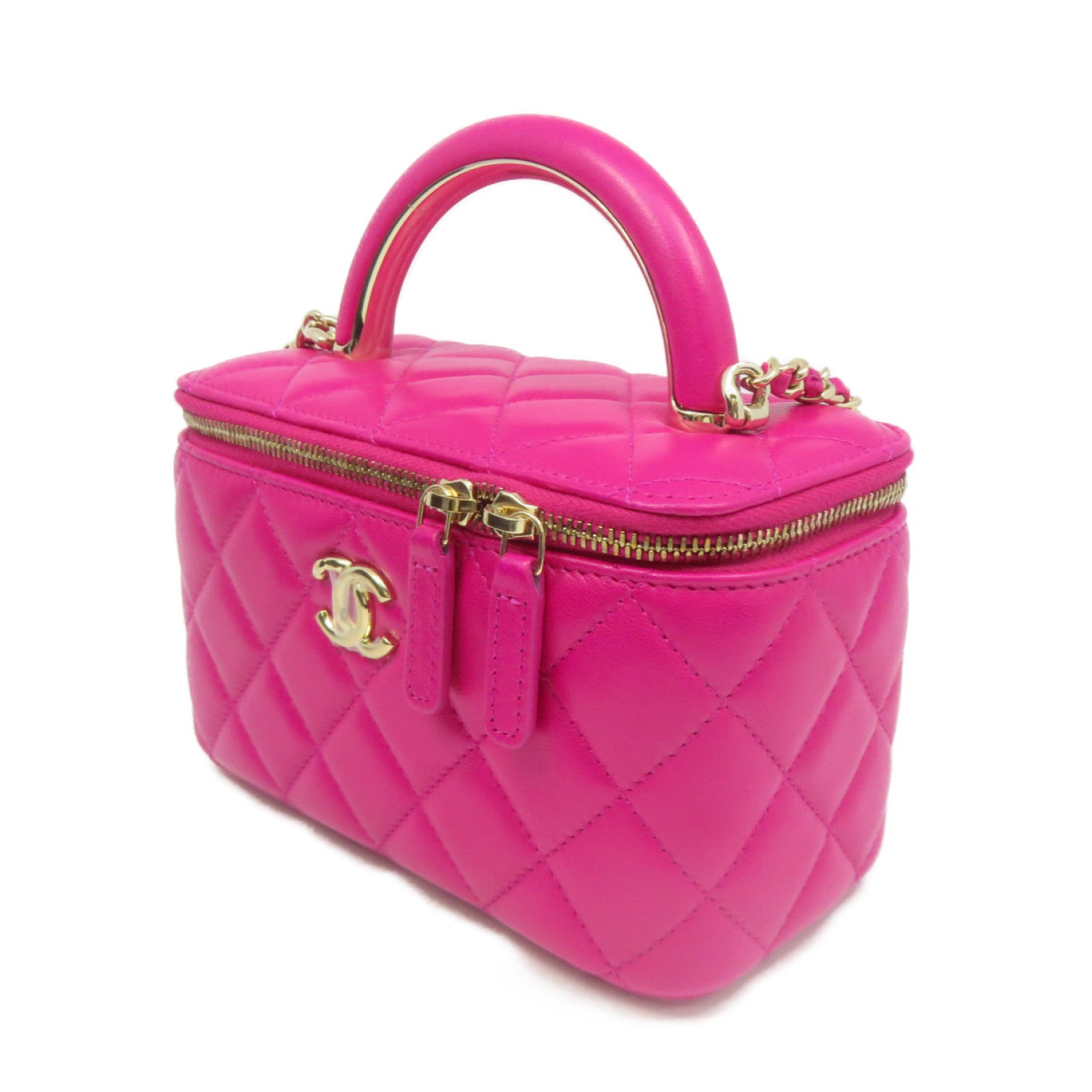 CHANEL 菱格羊皮皮革Small Vanity Chain 2Way Shoulder Bag金扣链带手挽肩背袋粉红色
